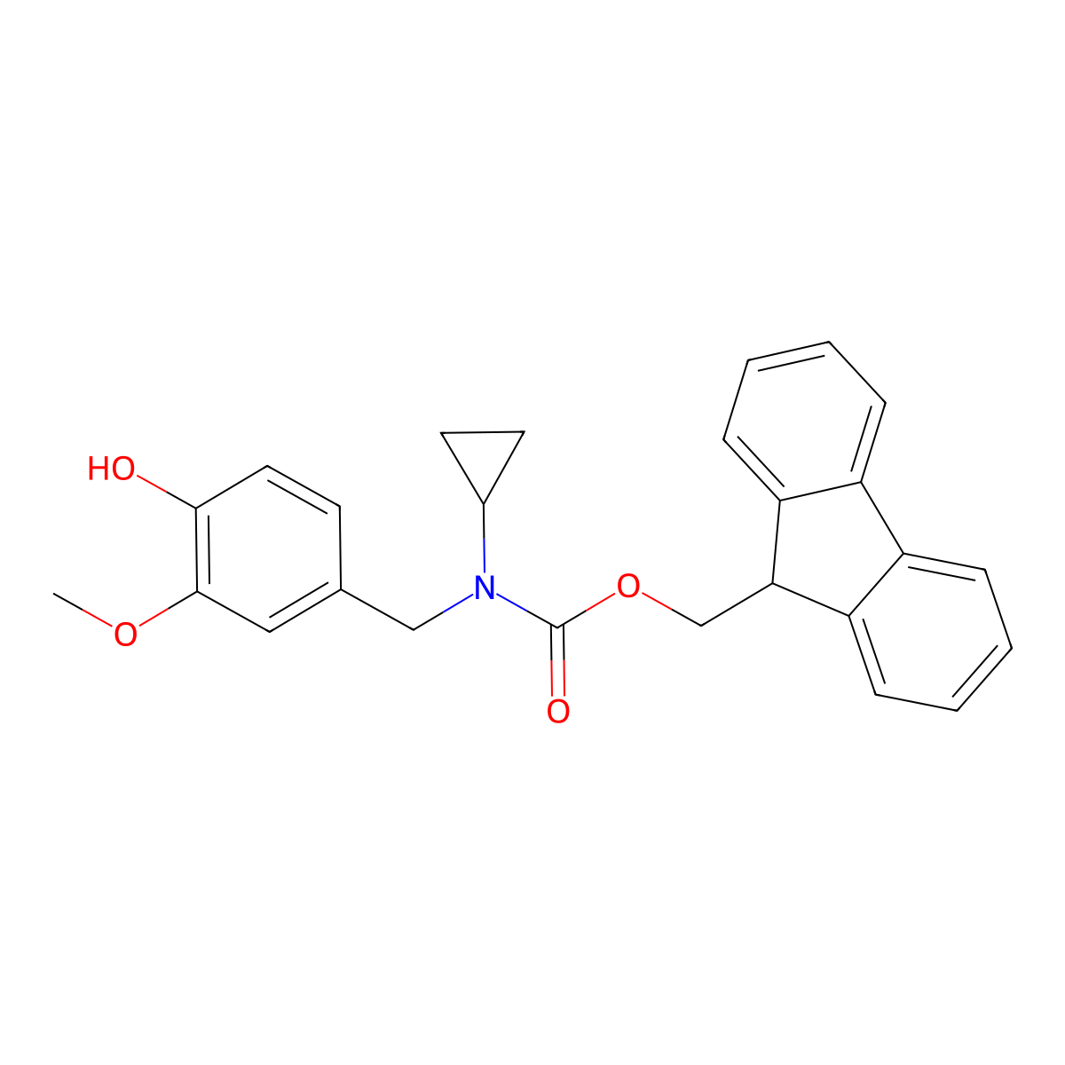 (9H-fluoren-9-yl)methyl N-cyclopropyl-N-[(4-hydroxy-3-methoxyphenyl)methyl]carbamate molecular structure, CAS 2764015-98-5