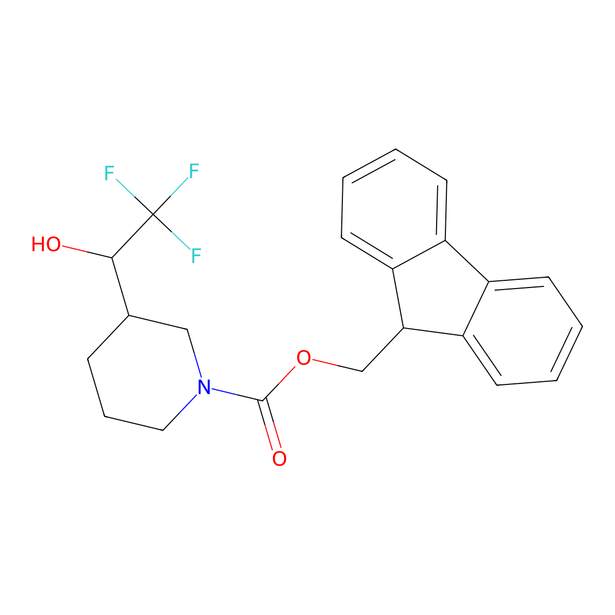 (9H-fluoren-9-yl)methyl 3-(2,2,2-trifluoro-1-hydroxyethyl)piperidine-1-carboxylate molecular structure, CAS 2764015-99-6
