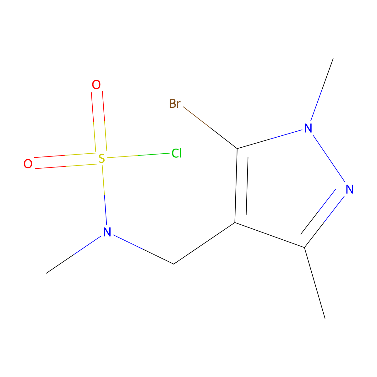 N-[(5-bromo-1,3-dimethyl-1H-pyrazol-4-yl)methyl]-N-methylsulfamoyl chloride molecular structure, CAS 2764016-07-9