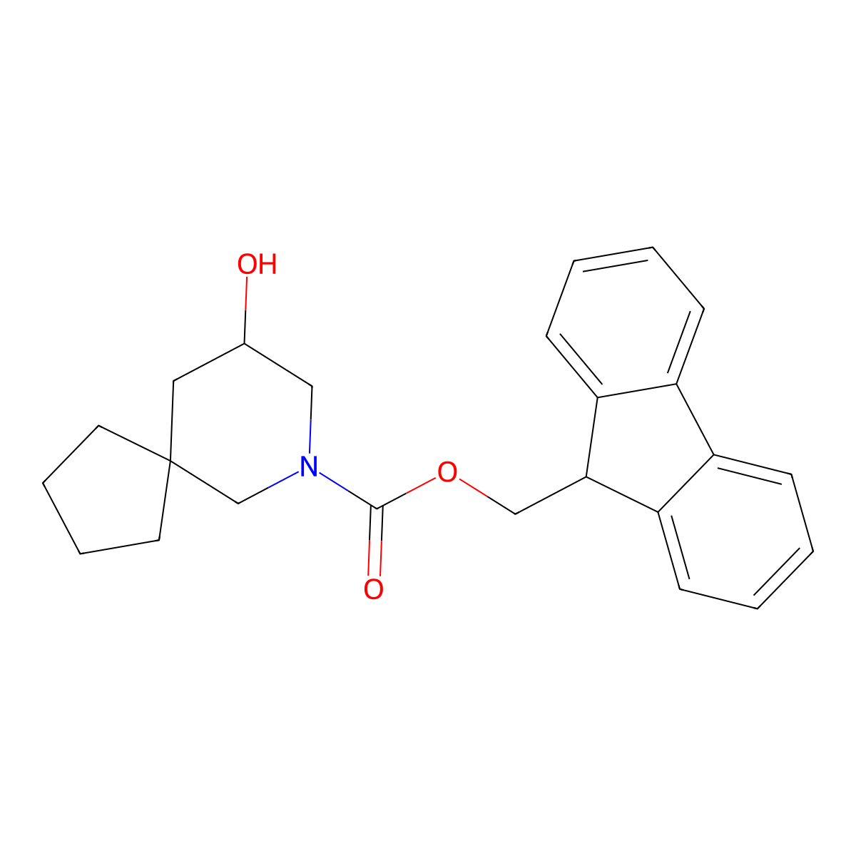 (9H-fluoren-9-yl)methyl 9-hydroxy-7-azaspiro[4.5]decane-7-carboxylate molecular structure, CAS 2764016-21-7