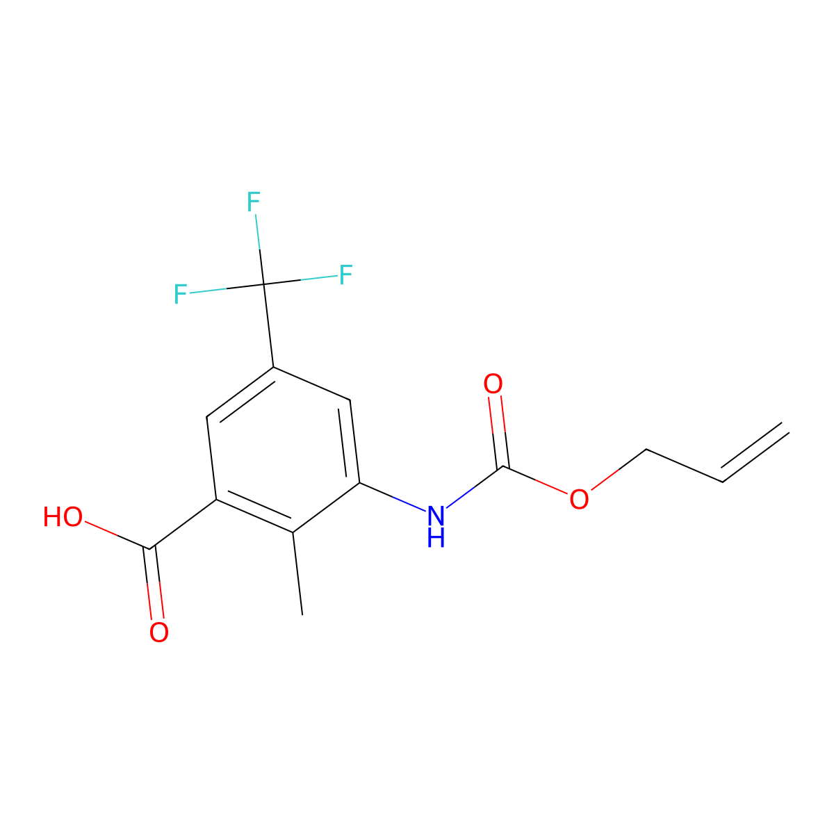2-Methyl-3-{[(prop-2-en-1-yloxy)carbonyl]amino}-5-(trifluoromethyl)benzoic acid molecular structure, CAS 2764016-22-8
