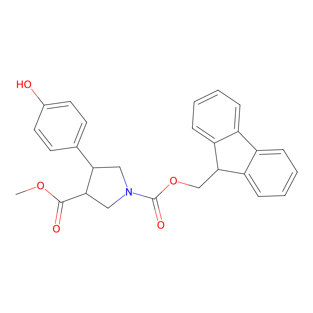 rac-1-(9H-fluoren-9-yl)methyl 3-methyl (3R,4S)-4-(4-hydroxyphenyl)pyrrolidine-1,3-dicarboxylate molecular structure, CAS 2764016-30-8