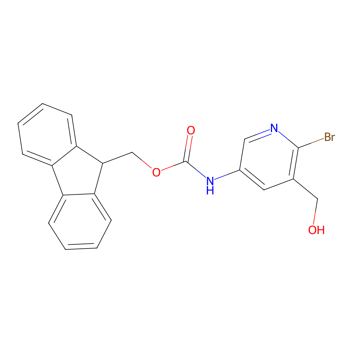 (9H-fluoren-9-yl)methyl N-[6-bromo-5-(hydroxymethyl)pyridin-3-yl]carbamate molecular structure, CAS 2764016-32-0