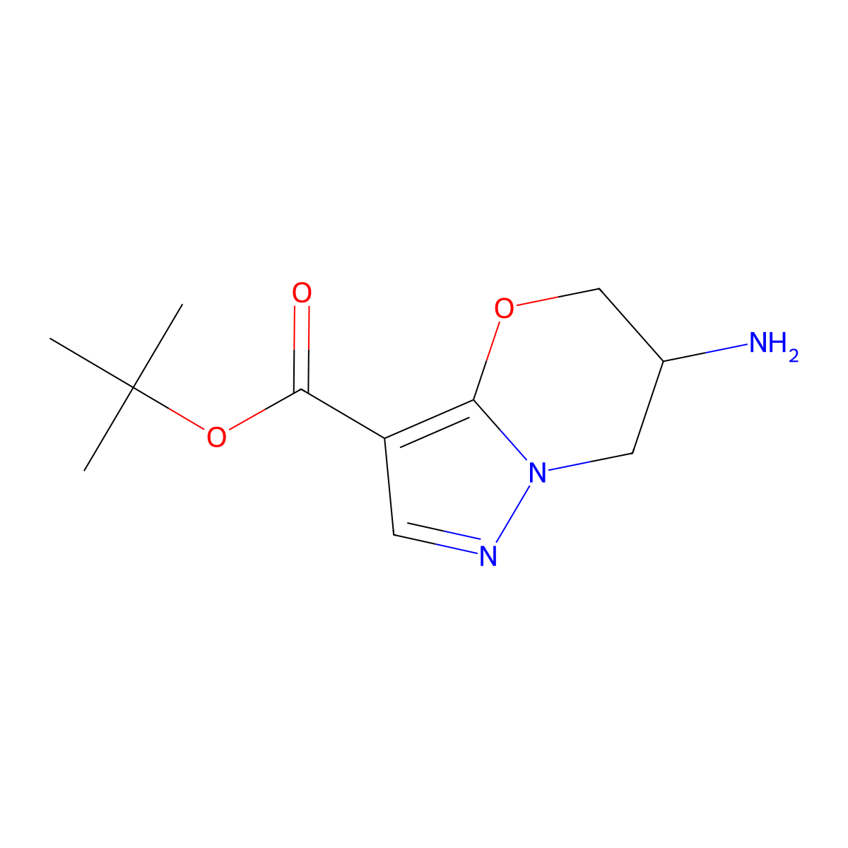 tert-butyl 6-amino-5H,6H,7H-pyrazolo[3,2-b][1,3]oxazine-3-carboxylate molecular structure, CAS 2764016-53-5