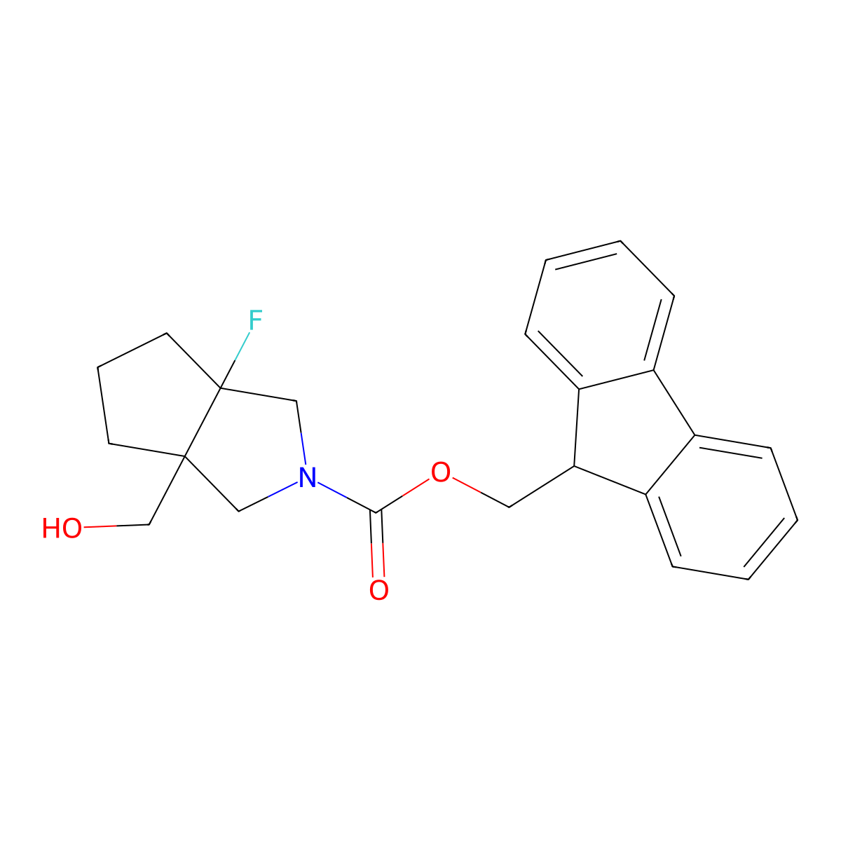 rac-(9H-fluoren-9-yl)methyl (3aR,6aS)-3a-fluoro-6a-(hydroxymethyl)-octahydrocyclopenta[c]pyrrole-2-carboxylate molecular structure, CAS 2764016-74-0