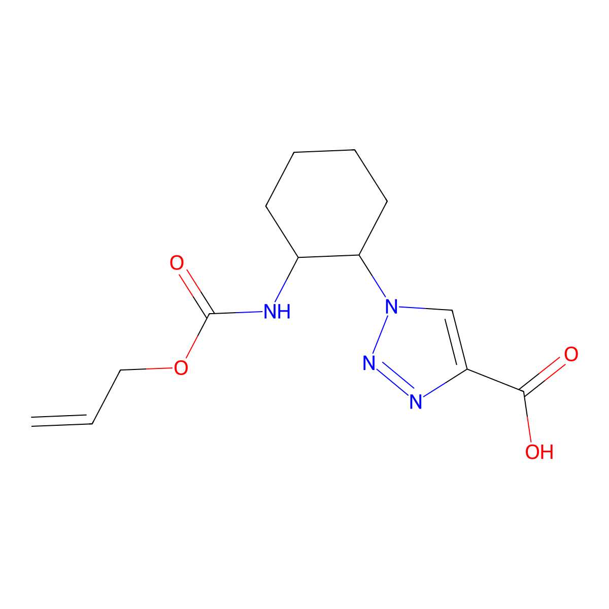rac-1-[(1R,2S)-2-{[(prop-2-en-1-yloxy)carbonyl]amino}cyclohexyl]-1H-1,2,3-triazole-4-carboxylic acid molecular structure, CAS 2764016-84-2