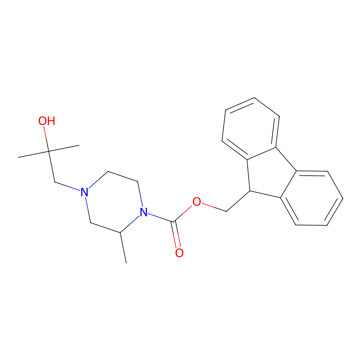 (9H-fluoren-9-yl)methyl 4-(2-hydroxy-2-methylpropyl)-2-methylpiperazine-1-carboxylate molecular structure, CAS 2764016-87-5
