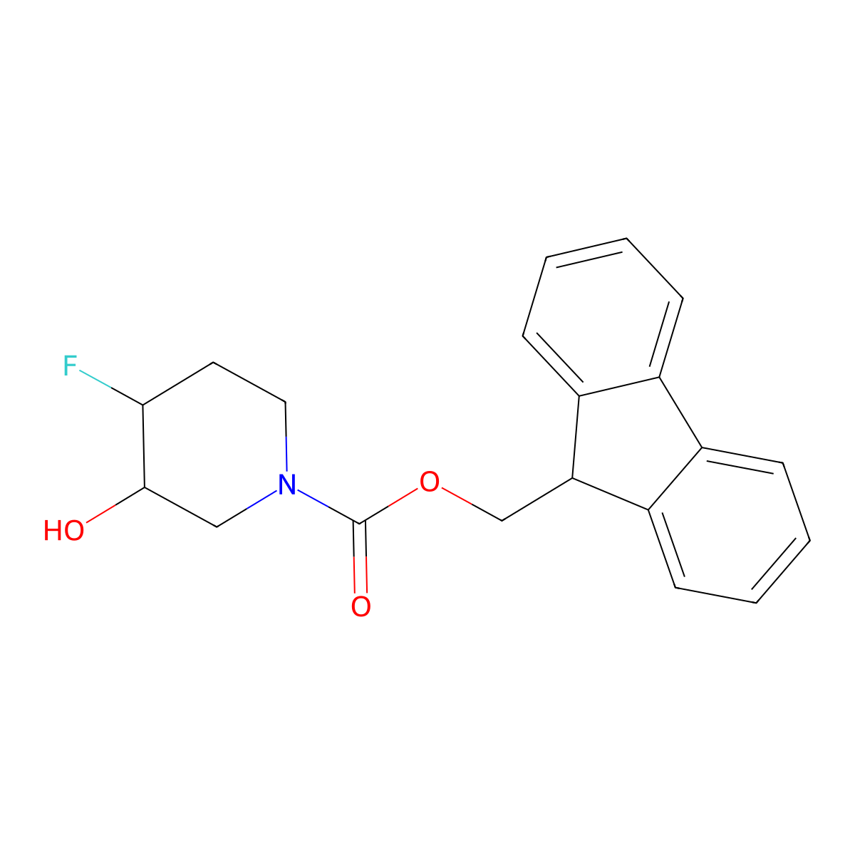 rac-(9H-fluoren-9-yl)methyl (3R,4R)-4-fluoro-3-hydroxypiperidine-1-carboxylate molecular structure, CAS 2764017-01-6