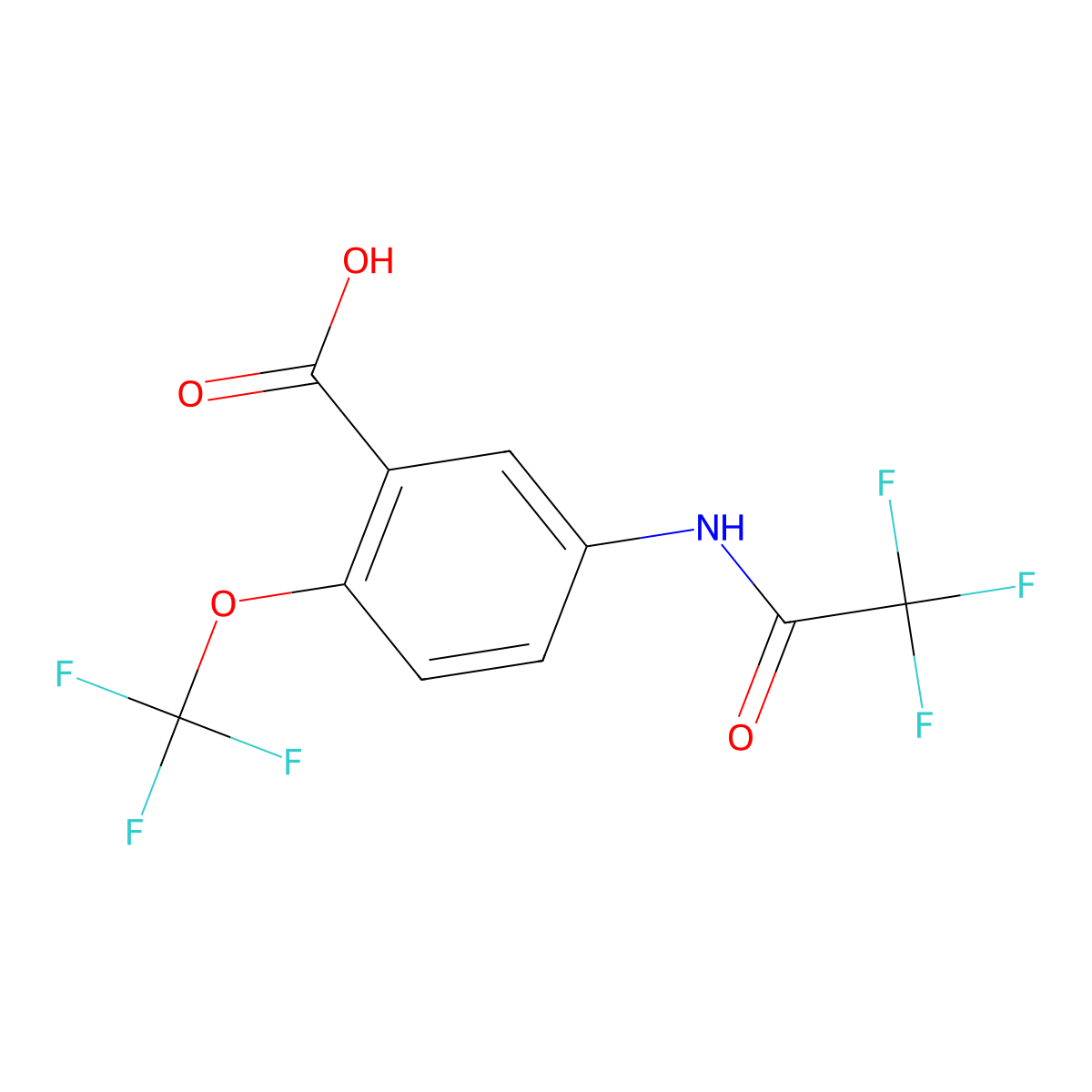5-(2,2,2-Trifluoroacetamido)-2-(trifluoromethoxy)benzoic acid molecular structure, CAS 2764017-03-8