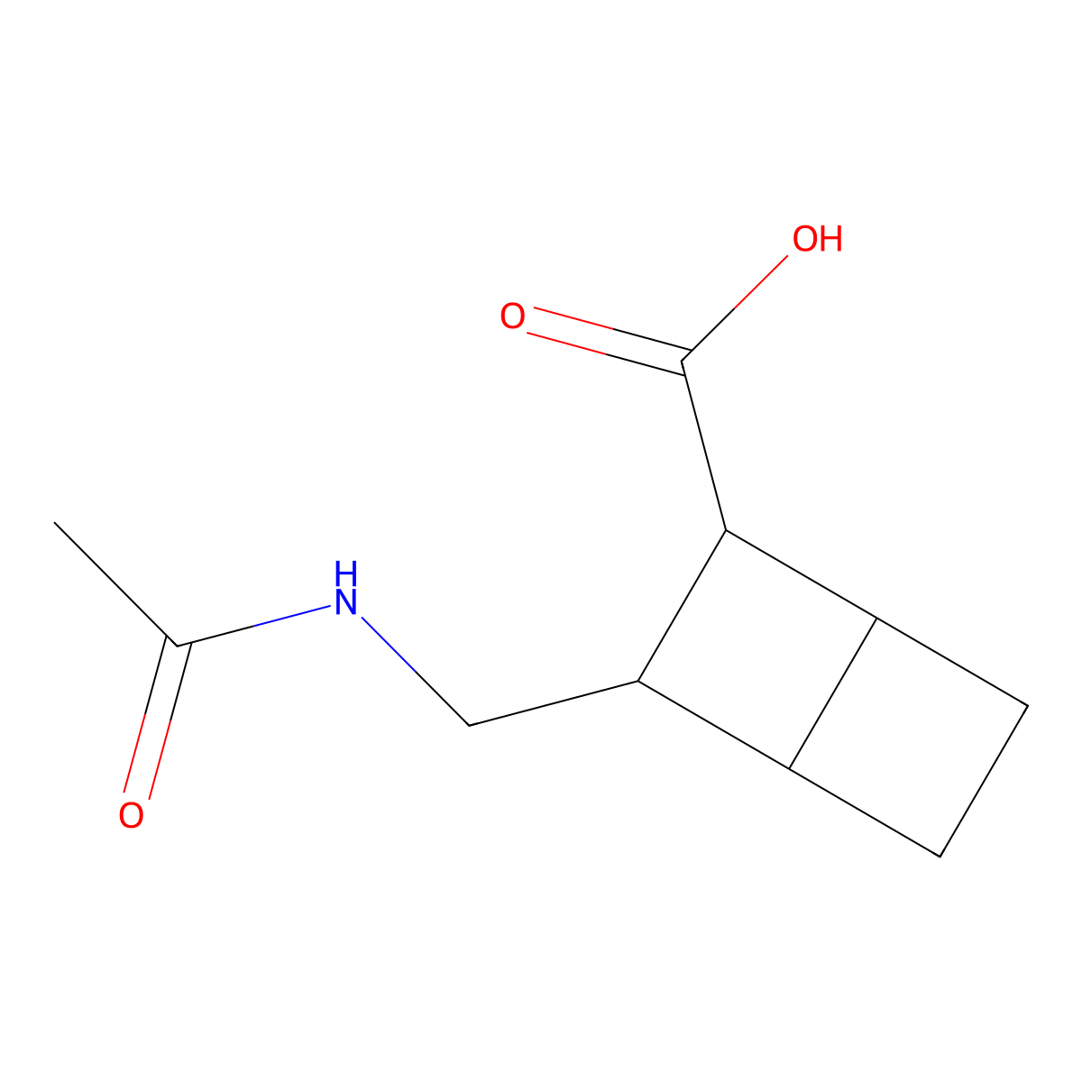 rac-(1R,2S,3R,4S)-3-(acetamidomethyl)bicyclo[2.2.0]hexane-2-carboxylic acid molecular structure, CAS 2764017-17-4