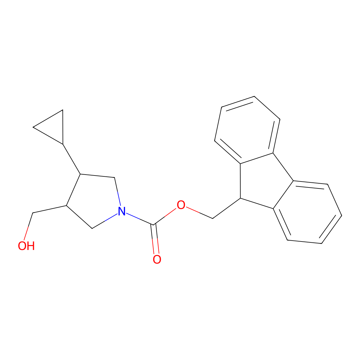 rac-(9H-fluoren-9-yl)methyl (3R,4R)-3-cyclopropyl-4-(hydroxymethyl)pyrrolidine-1-carboxylate molecular structure, CAS 2764017-25-4