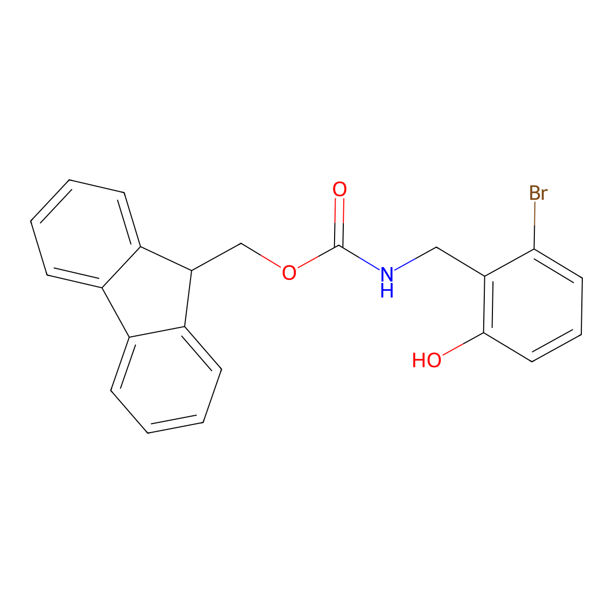 (9H-fluoren-9-yl)methyl N-[(2-bromo-6-hydroxyphenyl)methyl]carbamate molecular structure, CAS 2764017-31-2