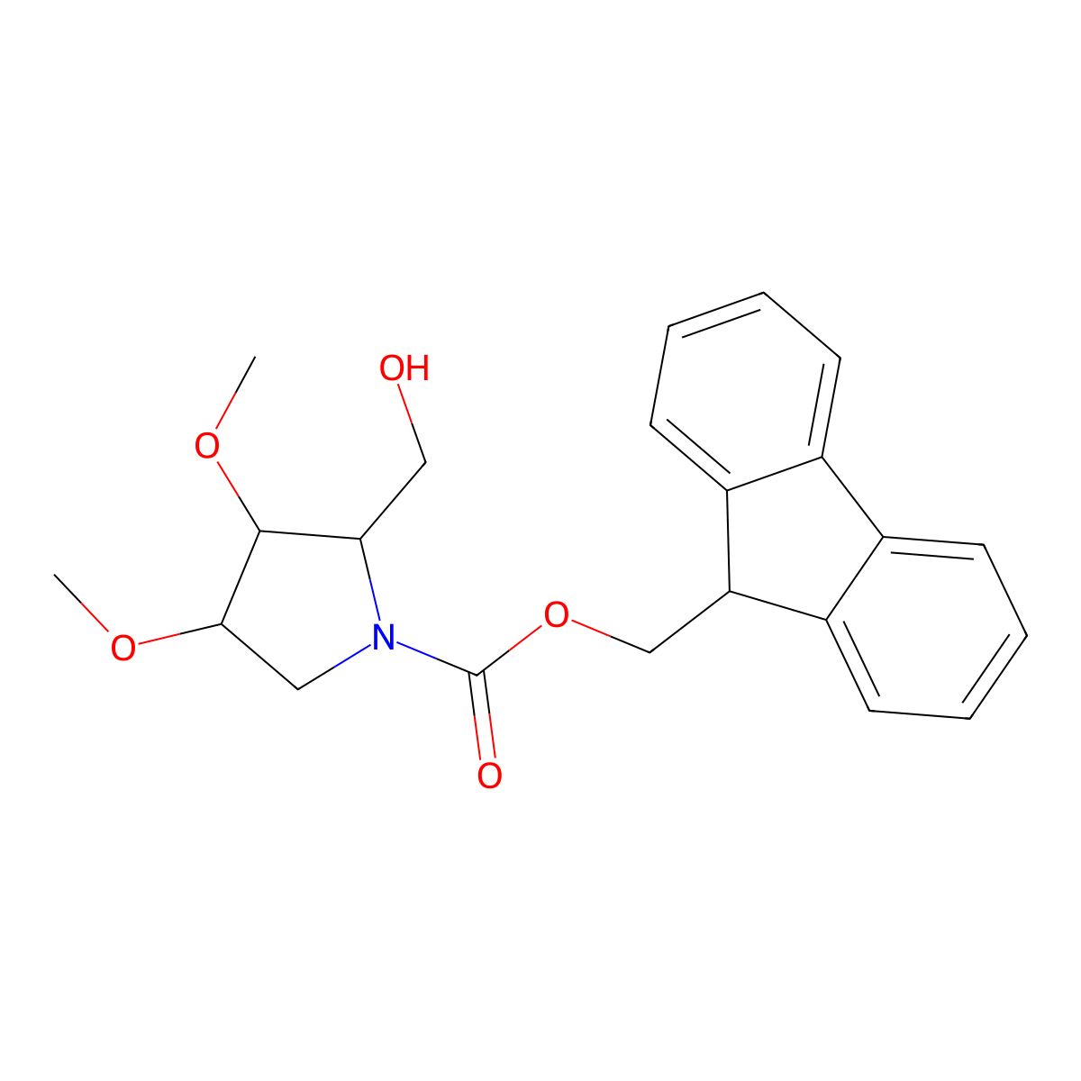 rac-(9H-fluoren-9-yl)methyl (2R,3R,4S)-2-(hydroxymethyl)-3,4-dimethoxypyrrolidine-1-carboxylate molecular structure, CAS 2764017-36-7