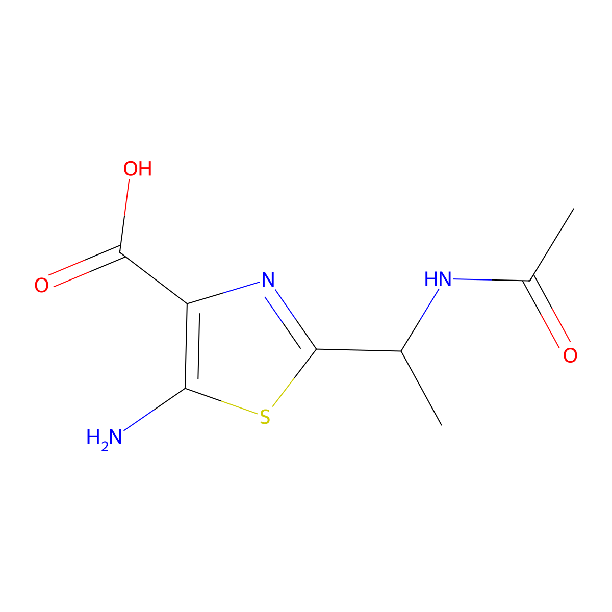 5-Amino-2-(1-acetamidoethyl)-1,3-thiazole-4-carboxylic acid molecular structure, CAS 2764017-49-2