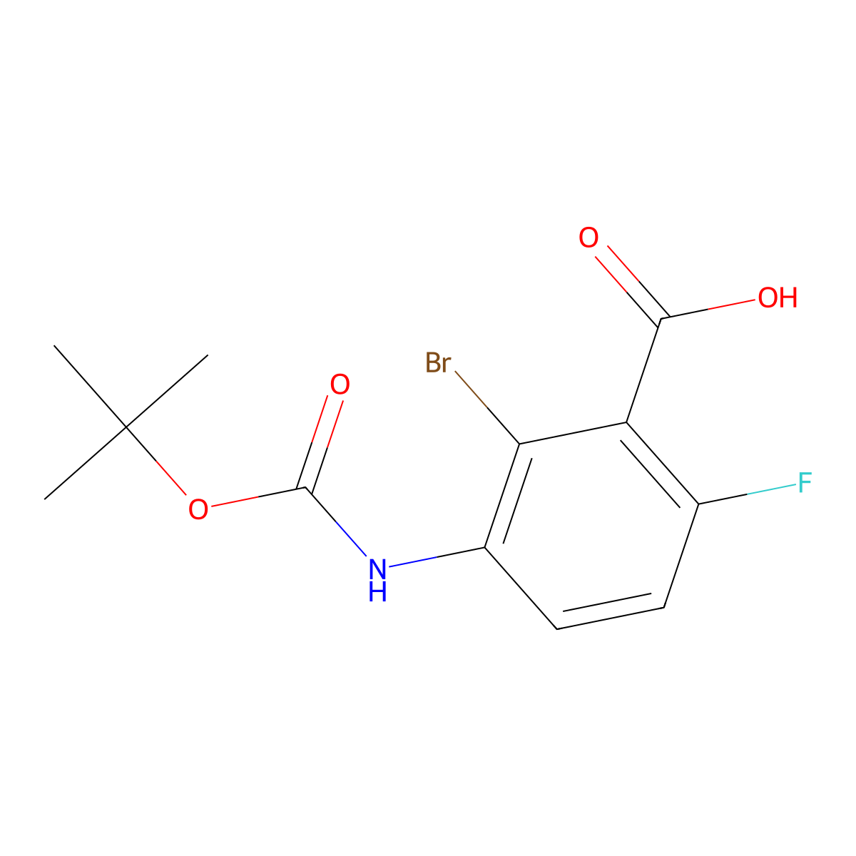 2-Bromo-3-{[(tert-butoxy)carbonyl]amino}-6-fluorobenzoic acid molecular structure, CAS 2764017-51-6