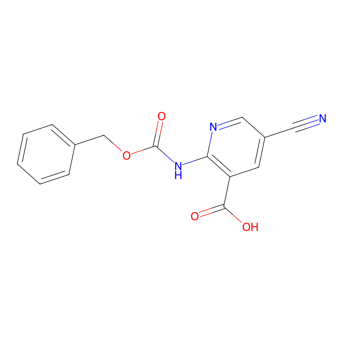 2-{[(Benzyloxy)carbonyl]amino}-5-cyanopyridine-3-carboxylic acid molecular structure, CAS 2764017-53-8