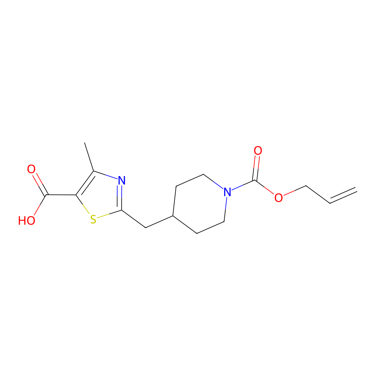 4-Methyl-2-({1-[(prop-2-en-1-yloxy)carbonyl]piperidin-4-yl}methyl)-1,3-thiazole-5-carboxylic acid molecular structure, CAS 2764017-58-3
