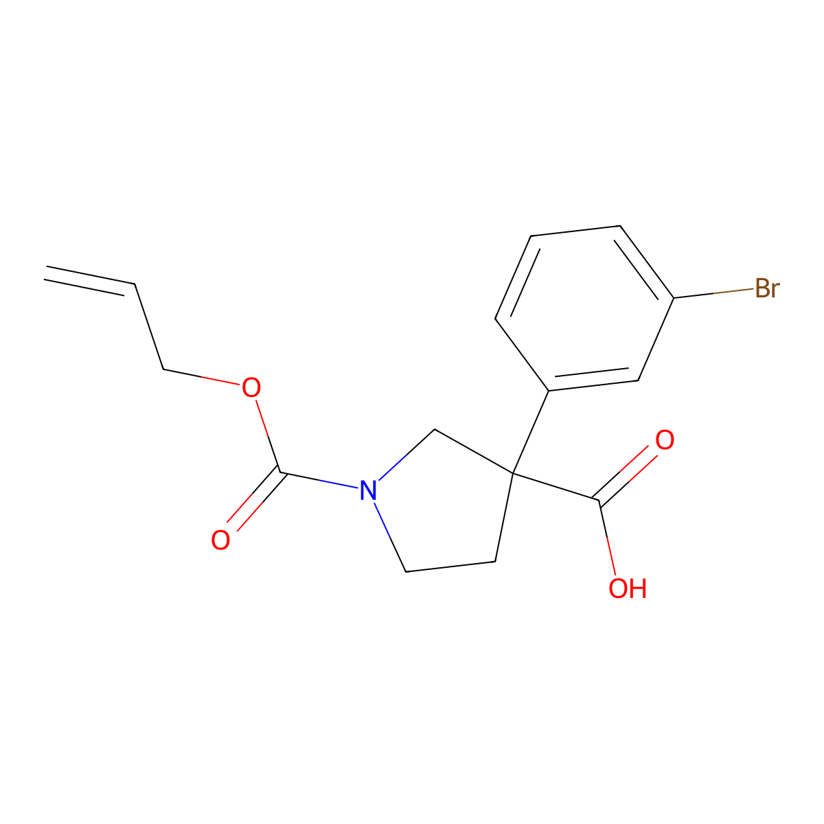 3-(3-Bromophenyl)-1-[(prop-2-en-1-yloxy)carbonyl]pyrrolidine-3-carboxylic acid molecular structure, CAS 2764017-59-4