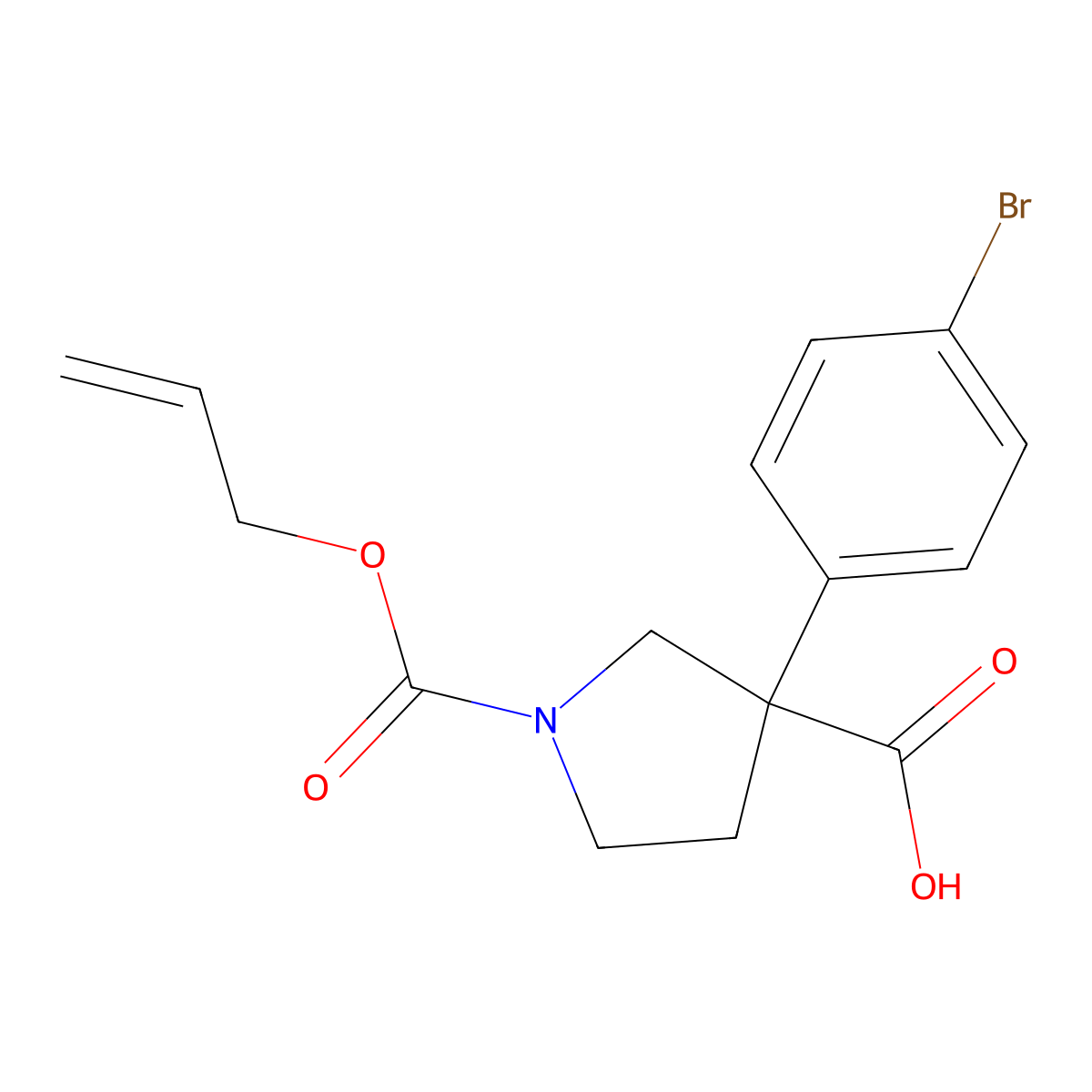 3-(4-Bromophenyl)-1-[(prop-2-en-1-yloxy)carbonyl]pyrrolidine-3-carboxylic acid molecular structure, CAS 2764017-61-8
