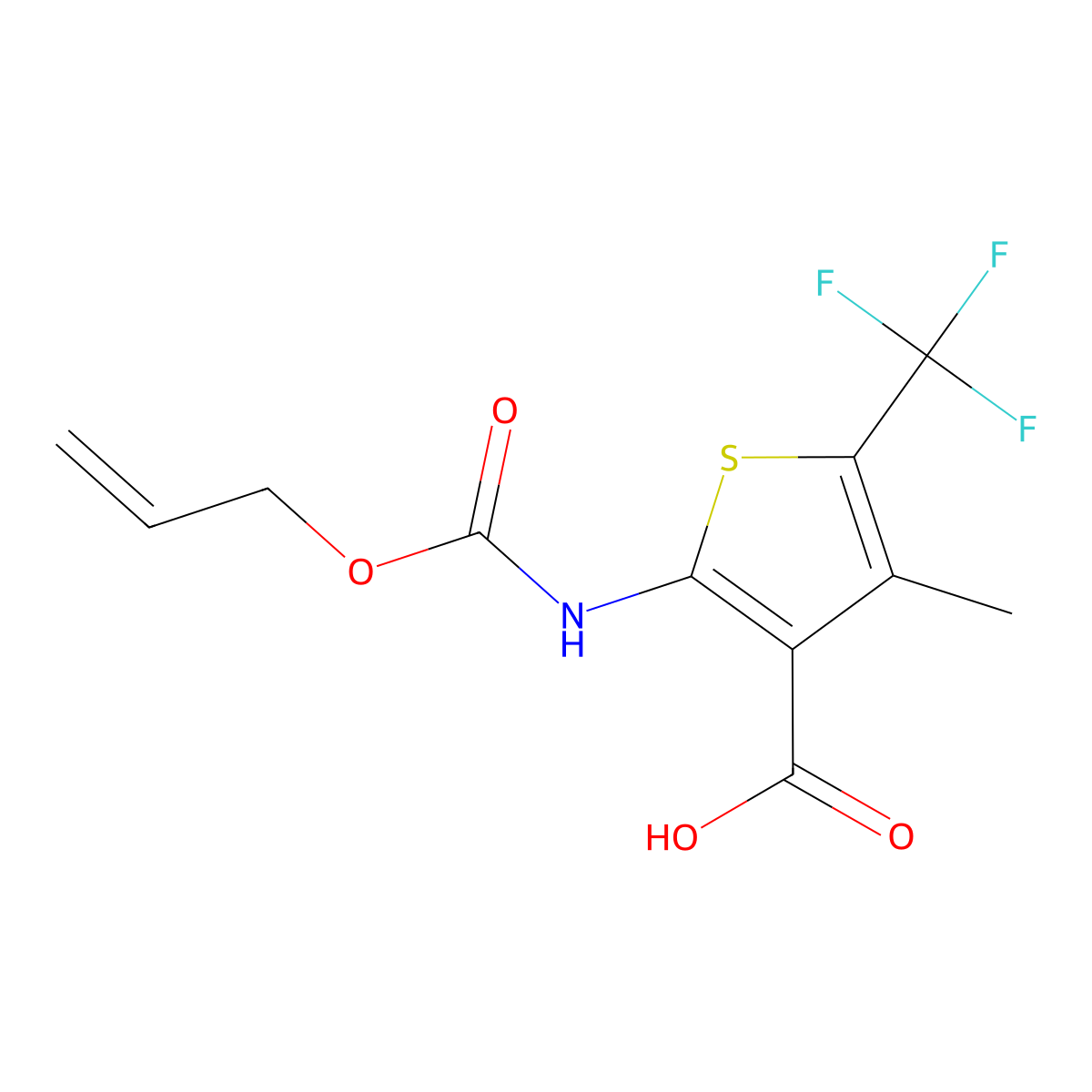 4-Methyl-2-{[(prop-2-en-1-yloxy)carbonyl]amino}-5-(trifluoromethyl)thiophene-3-carboxylic acid molecular structure, CAS 2764017-62-9