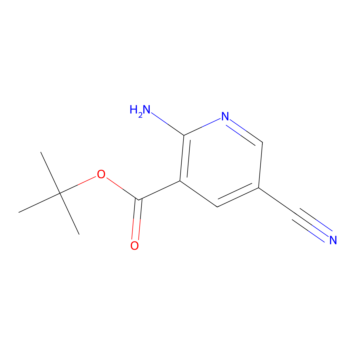 Tert-butyl 2-amino-5-cyanopyridine-3-carboxylate molecular structure, CAS 2764017-70-9