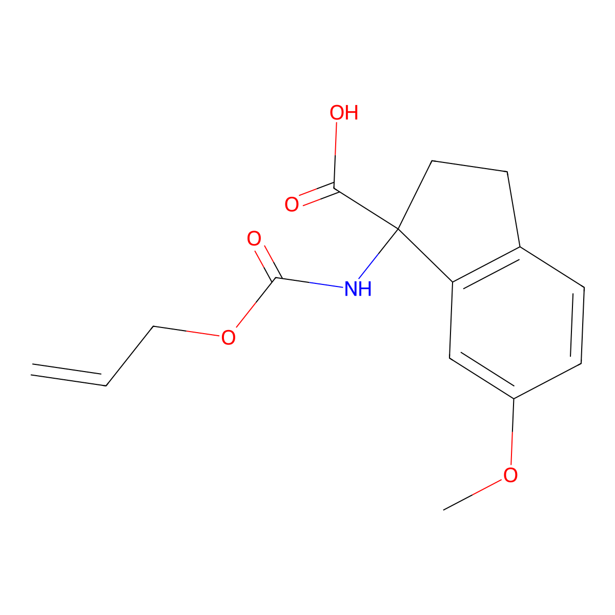 6-methoxy-1-{[(prop-2-en-1-yloxy)carbonyl]amino}-2,3-dihydro-1H-indene-1-carboxylic acid molecular structure, CAS 2764017-76-5
