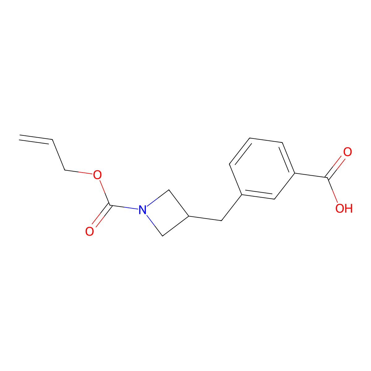 3-({1-[(Prop-2-en-1-yloxy)carbonyl]azetidin-3-yl}methyl)benzoic acid molecular structure, CAS 2764017-89-0