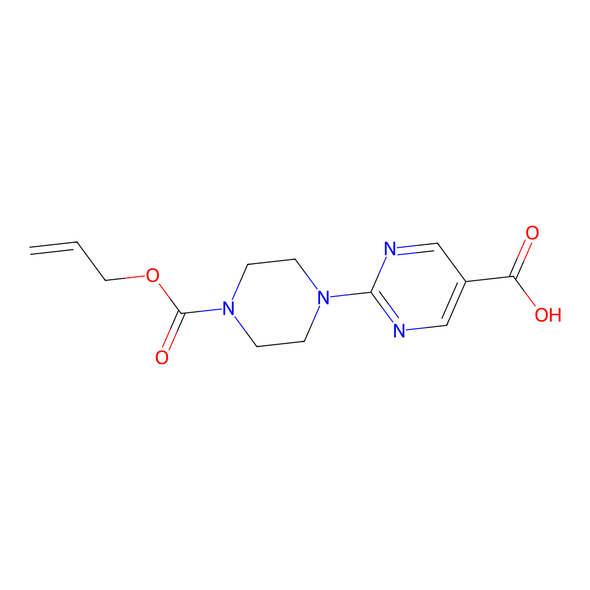 2-{4-[(Prop-2-en-1-yloxy)carbonyl]piperazin-1-yl}pyrimidine-5-carboxylic acid molecular structure, CAS 2764017-90-3