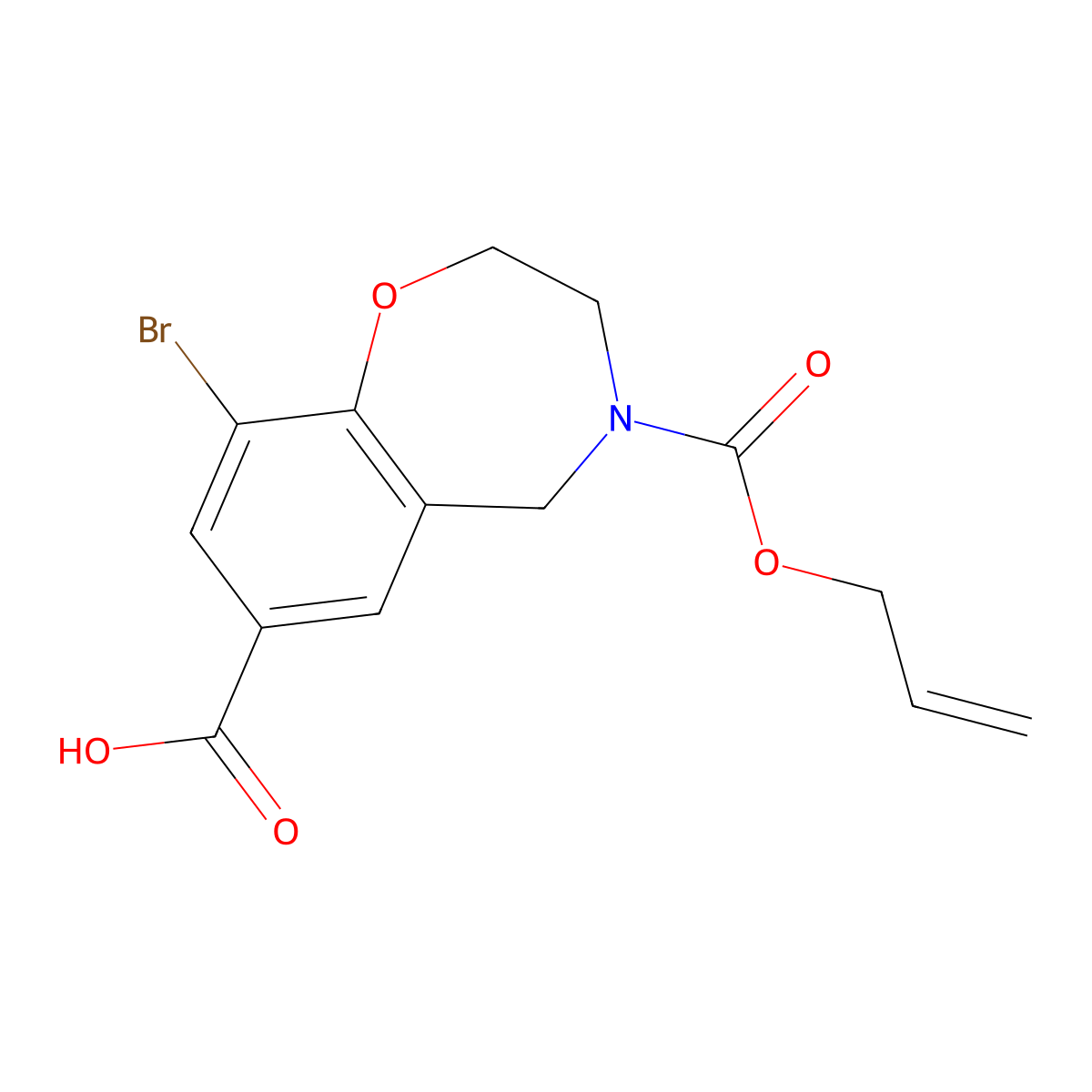 9-Bromo-4-[(prop-2-en-1-yloxy)carbonyl]-2,3,4,5-tetrahydro-1,4-benzoxazepine-7-carboxylic acid molecular structure, CAS 2764018-13-3