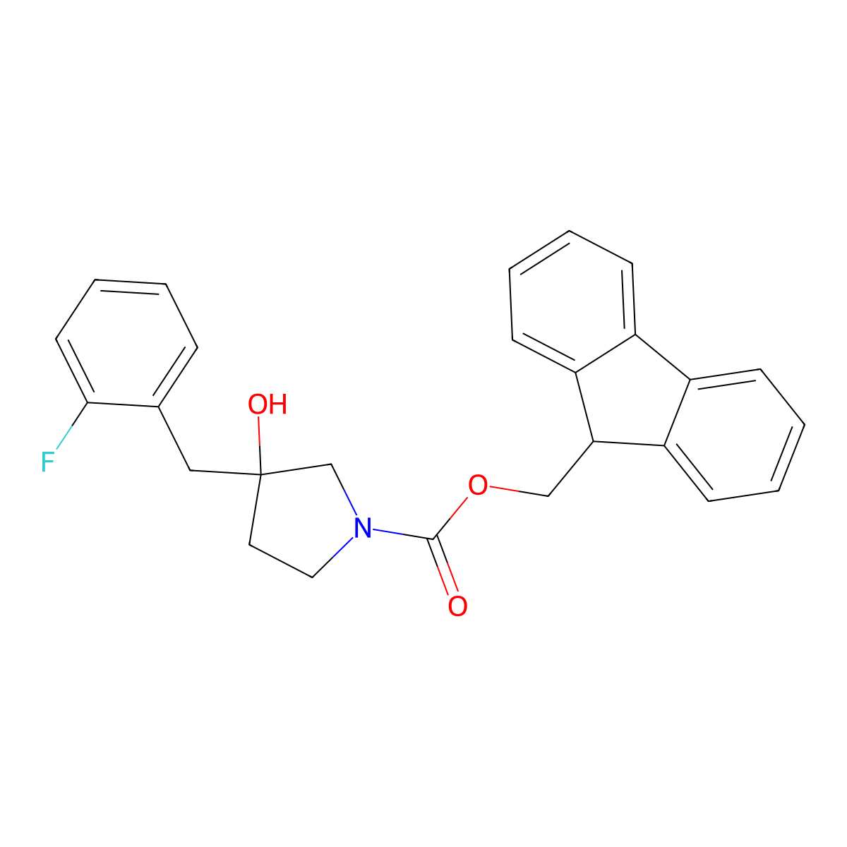 (9H-fluoren-9-yl)methyl 3-[(2-fluorophenyl)methyl]-3-hydroxypyrrolidine-1-carboxylate molecular structure, CAS 2764018-14-4