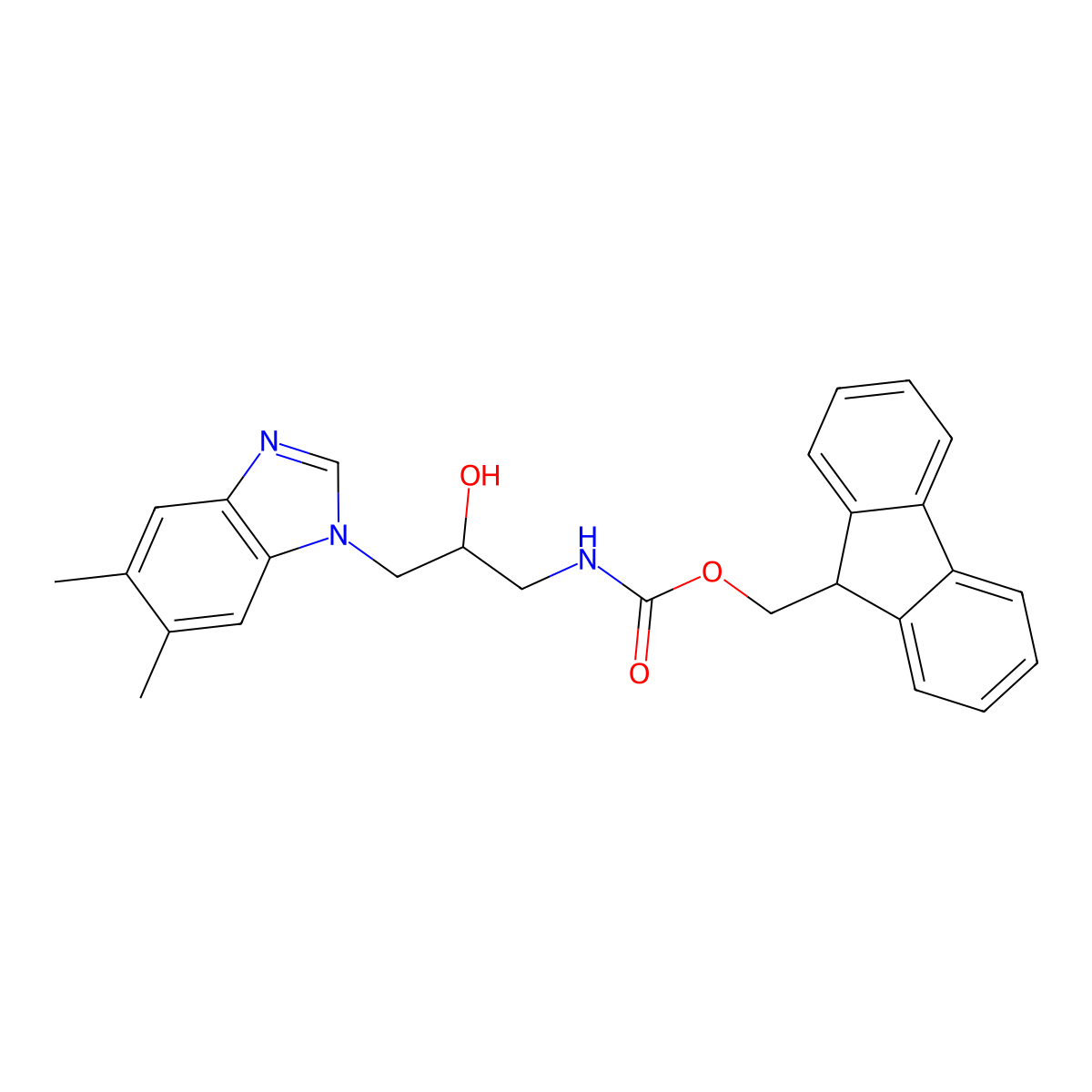 (9H-fluoren-9-yl)methyl N-[3-(5,6-dimethyl-1H-1,3-benzodiazol-1-yl)-2-hydroxypropyl]carbamate molecular structure, CAS 2764018-17-7