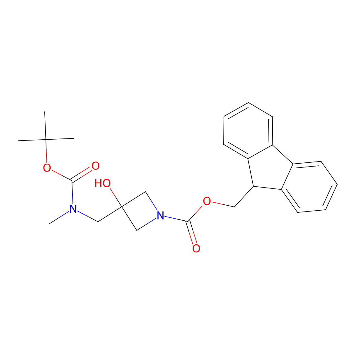 (9H-fluoren-9-yl)methyl 3-({[(tert-butoxy)carbonyl](methyl)amino}methyl)-3-hydroxyazetidine-1-carboxylate molecular structure, CAS 2764018-19-9
