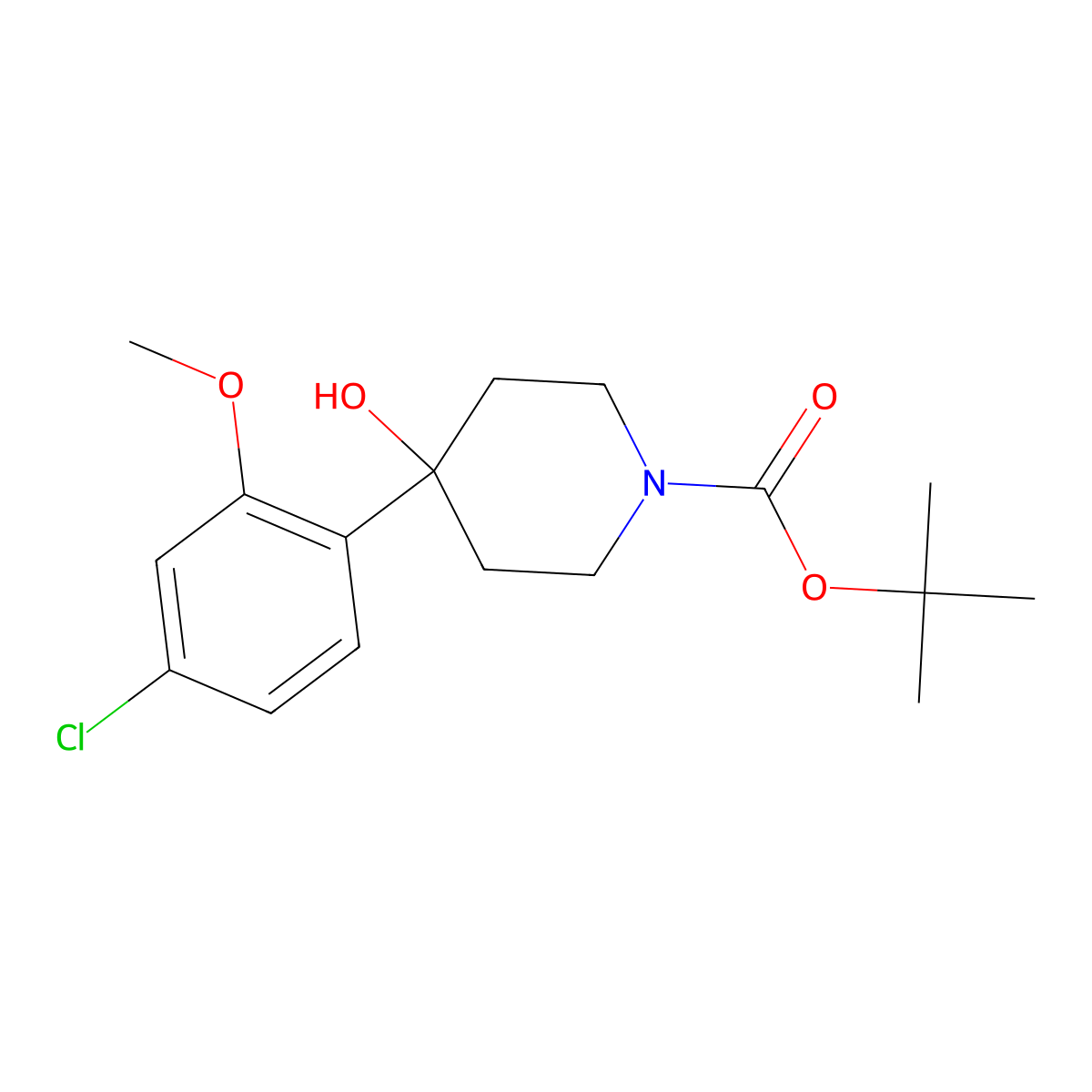 Tert-butyl 4-(4-chloro-2-methoxyphenyl)-4-hydroxypiperidine-1-carboxylate molecular structure, CAS 2764018-24-6
