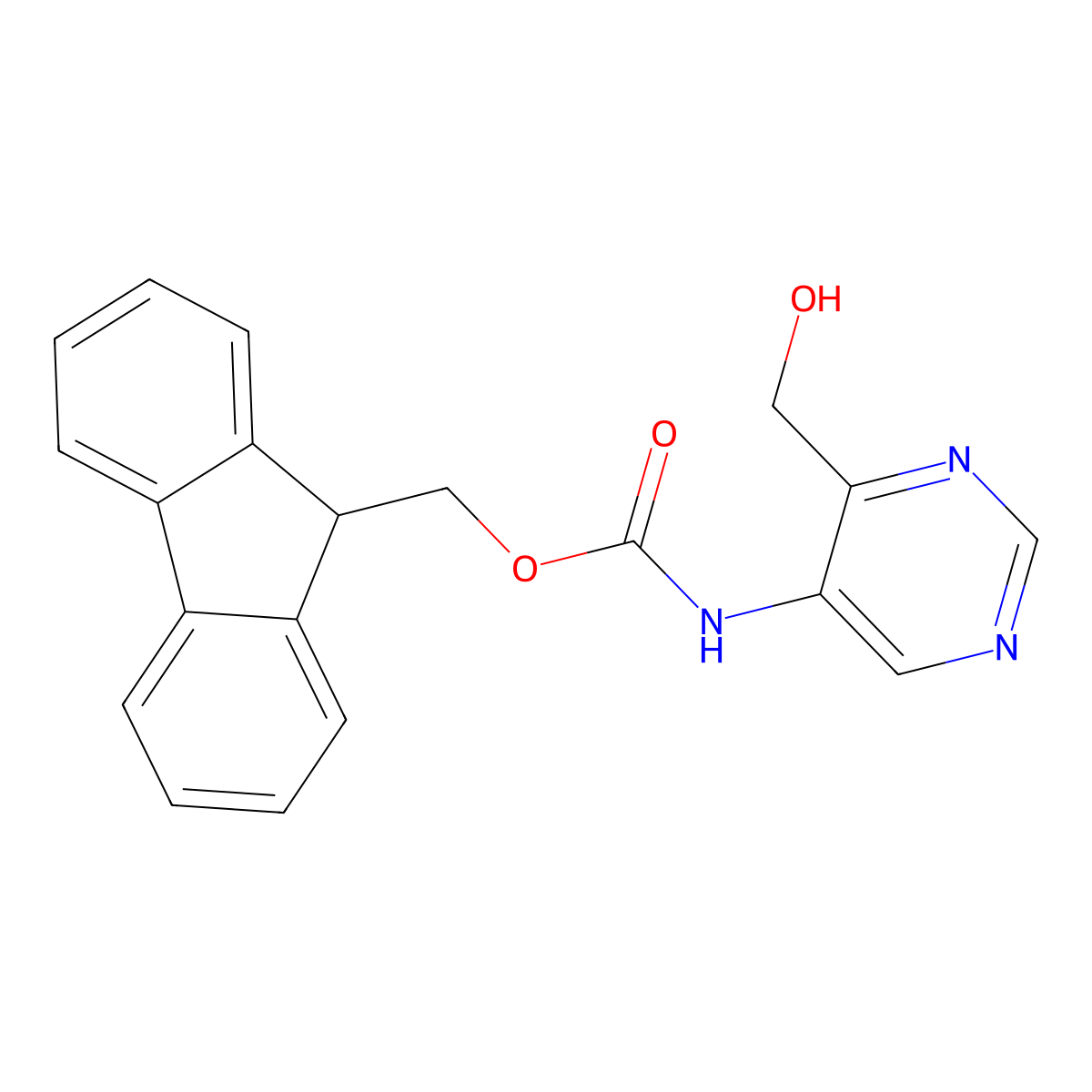(9H-fluoren-9-yl)methyl N-[4-(hydroxymethyl)pyrimidin-5-yl]carbamate molecular structure, CAS 2764018-25-7