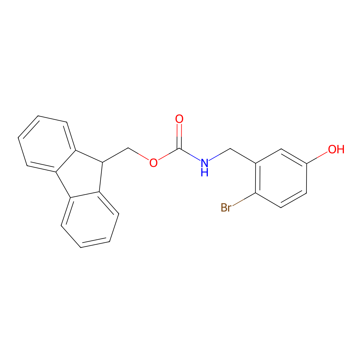 (9H-fluoren-9-yl)methyl N-[(2-bromo-5-hydroxyphenyl)methyl]carbamate molecular structure, CAS 2764018-29-1