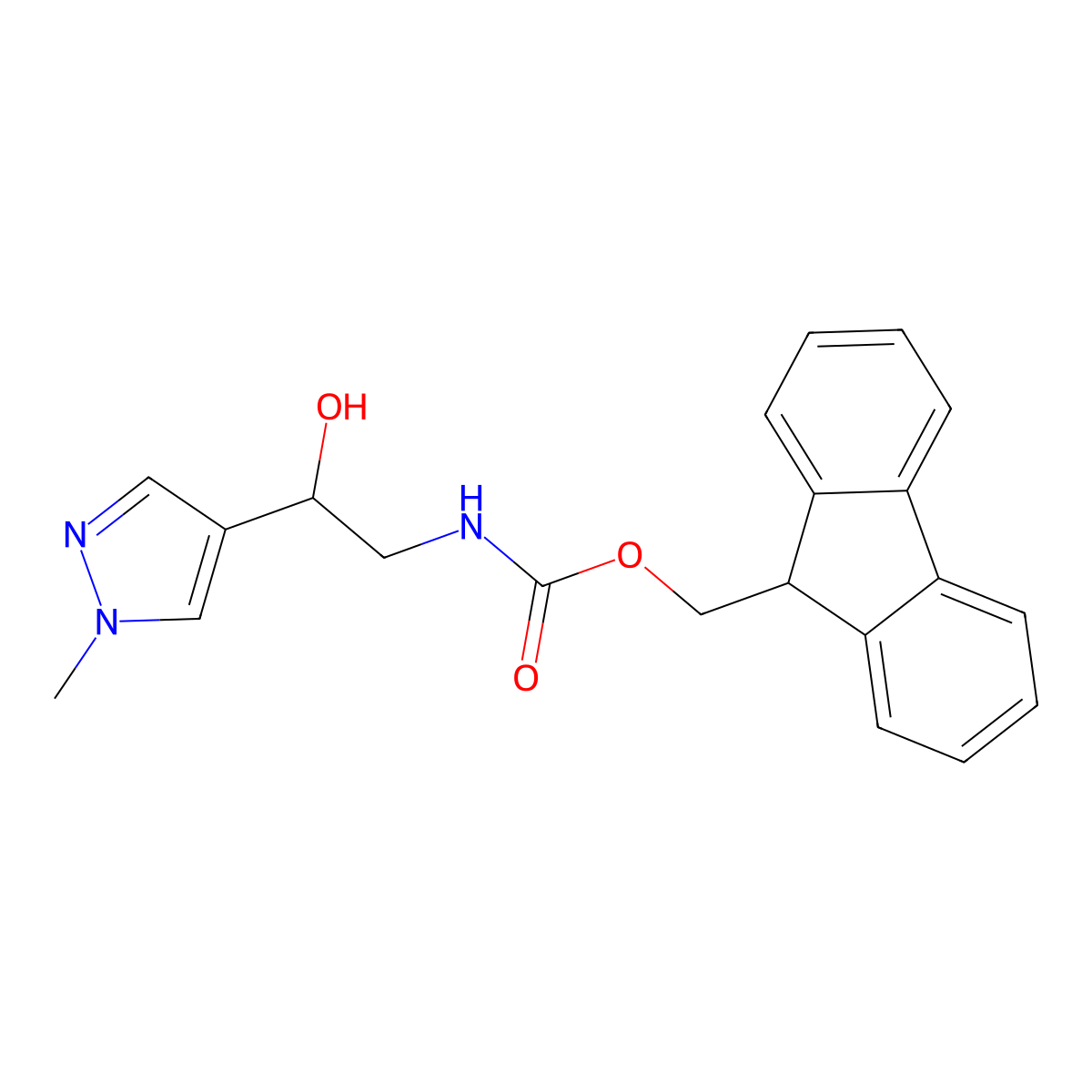 (9H-fluoren-9-yl)methyl N-[2-hydroxy-2-(1-methyl-1H-pyrazol-4-yl)ethyl]carbamate molecular structure, CAS 2764018-32-6
