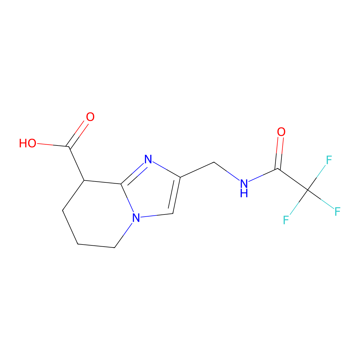 2-[(2,2,2-trifluoroacetamido)methyl]-5H,6H,7H,8H-imidazo[1,2-a]pyridine-8-carboxylic acid molecular structure, CAS 2764018-33-7