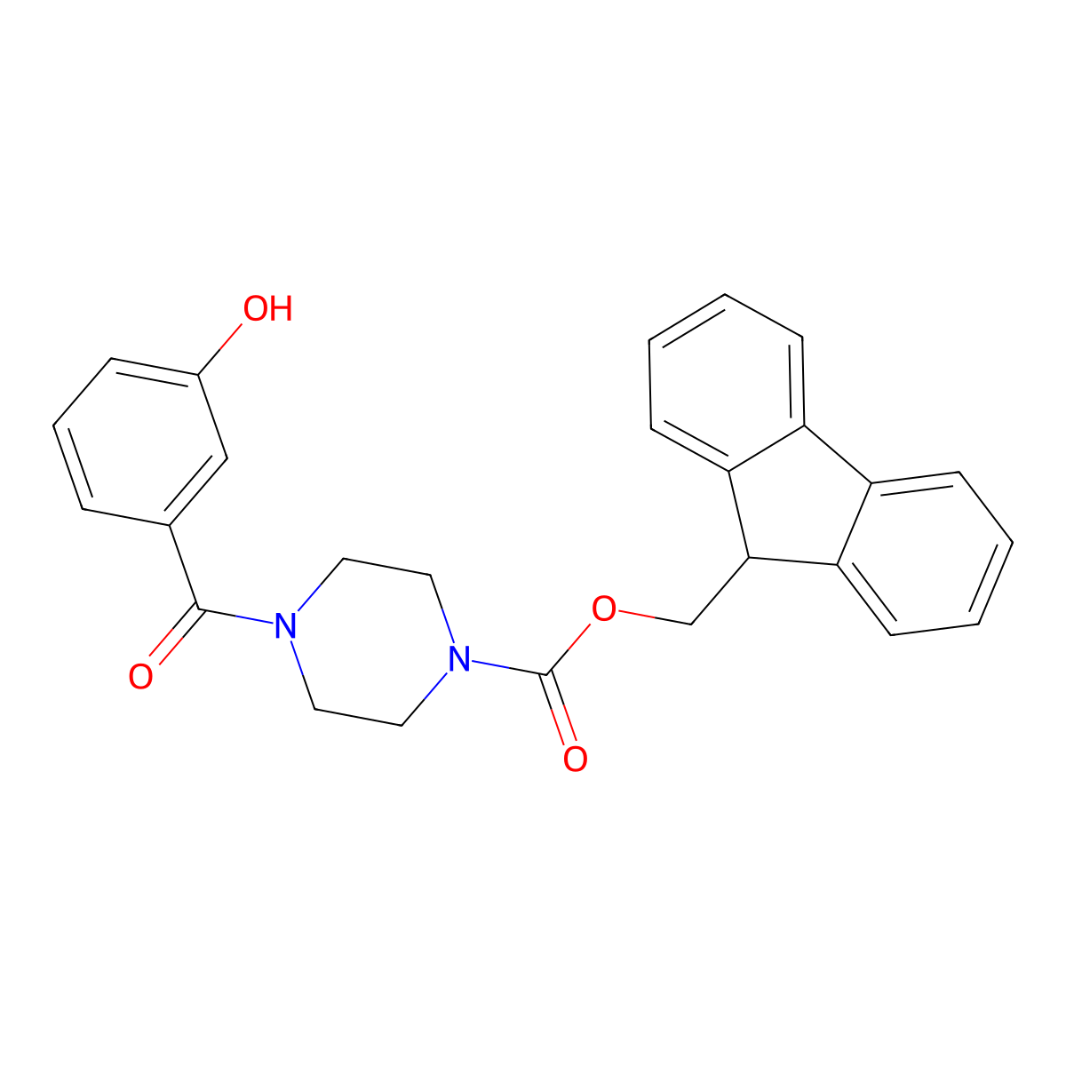 (9H-fluoren-9-yl)methyl 4-(3-hydroxybenzoyl)piperazine-1-carboxylate molecular structure, CAS 2764018-36-0