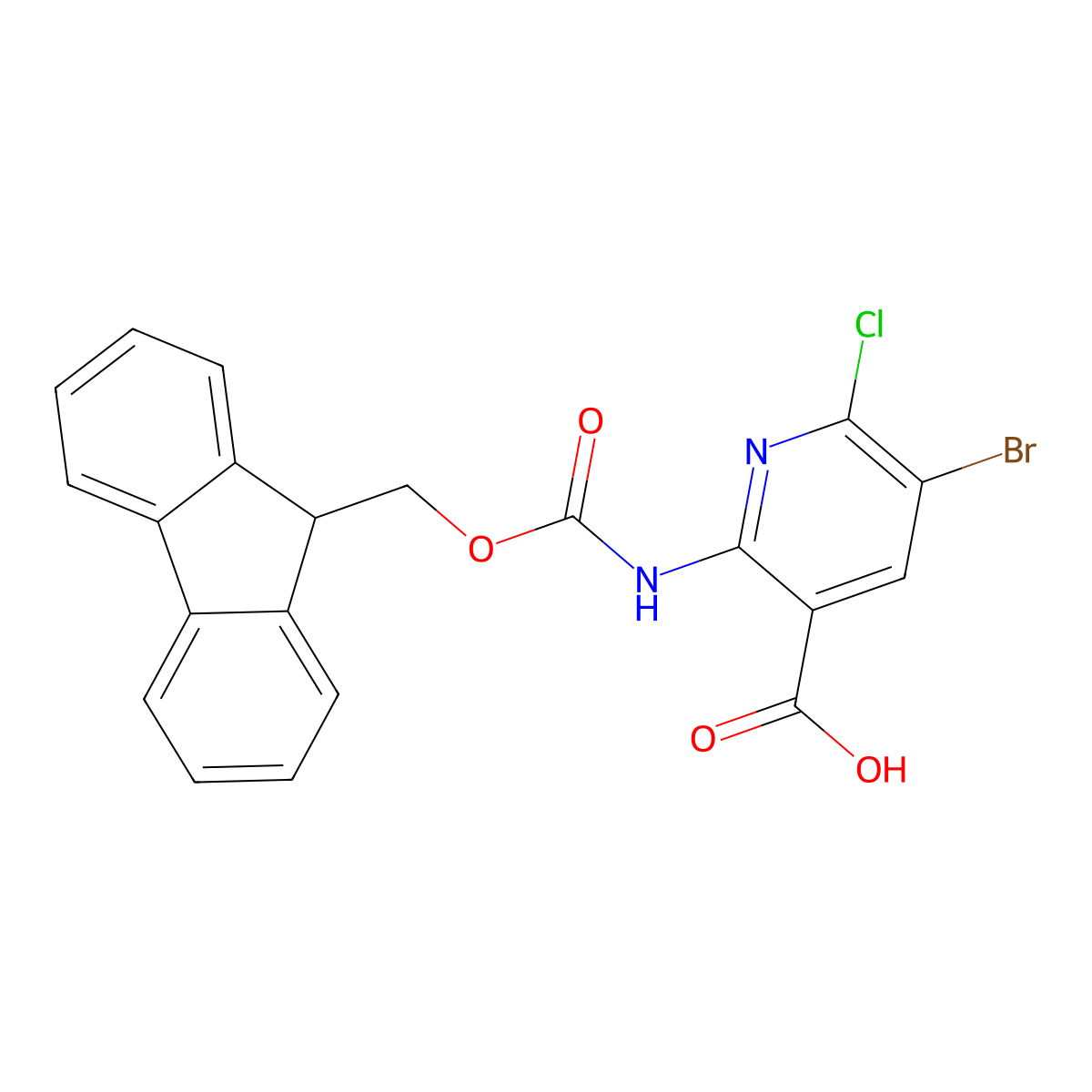 5-bromo-6-chloro-2-({[(9H-fluoren-9-yl)methoxy]carbonyl}amino)pyridine-3-carboxylic acid molecular structure, CAS 2764018-44-0