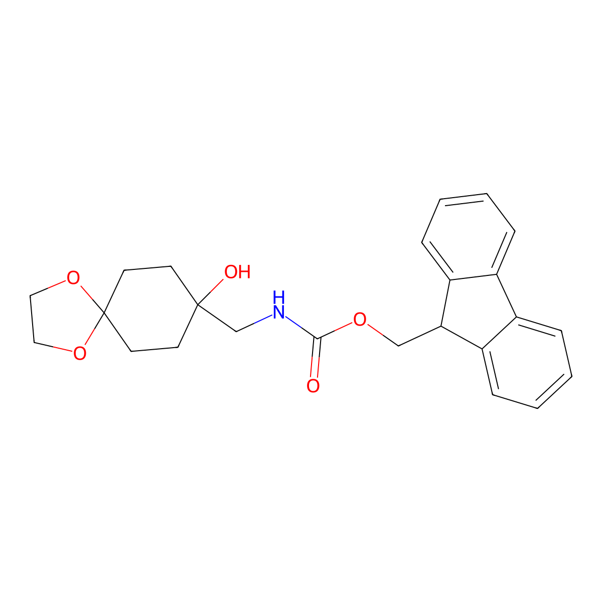 (9H-fluoren-9-yl)methyl N-({8-hydroxy-1,4-dioxaspiro[4.5]decan-8-yl}methyl)carbamate molecular structure, CAS 2764018-46-2