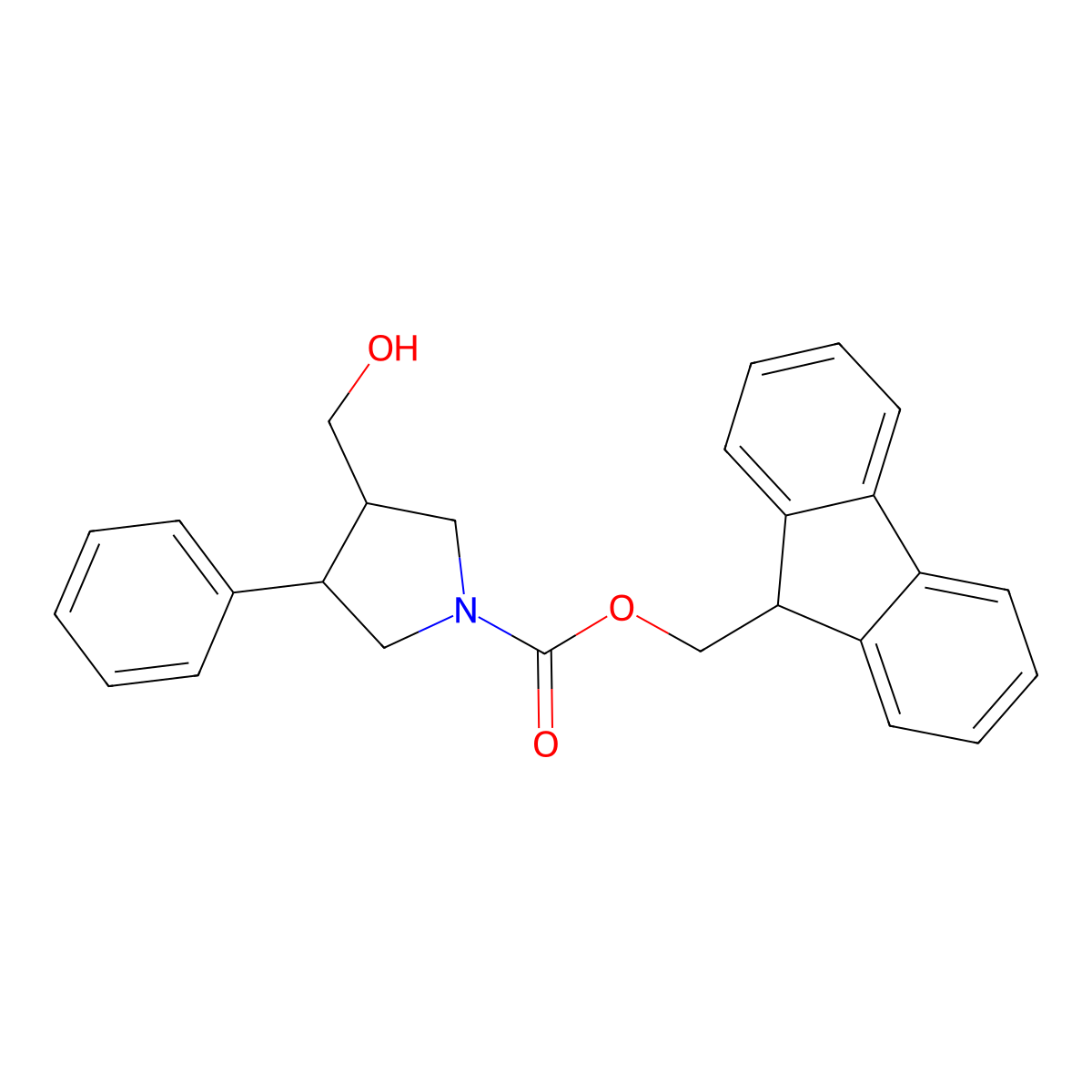 rac-(9H-fluoren-9-yl)methyl (3R,4S)-3-(hydroxymethyl)-4-phenylpyrrolidine-1-carboxylate molecular structure, CAS 2764018-49-5