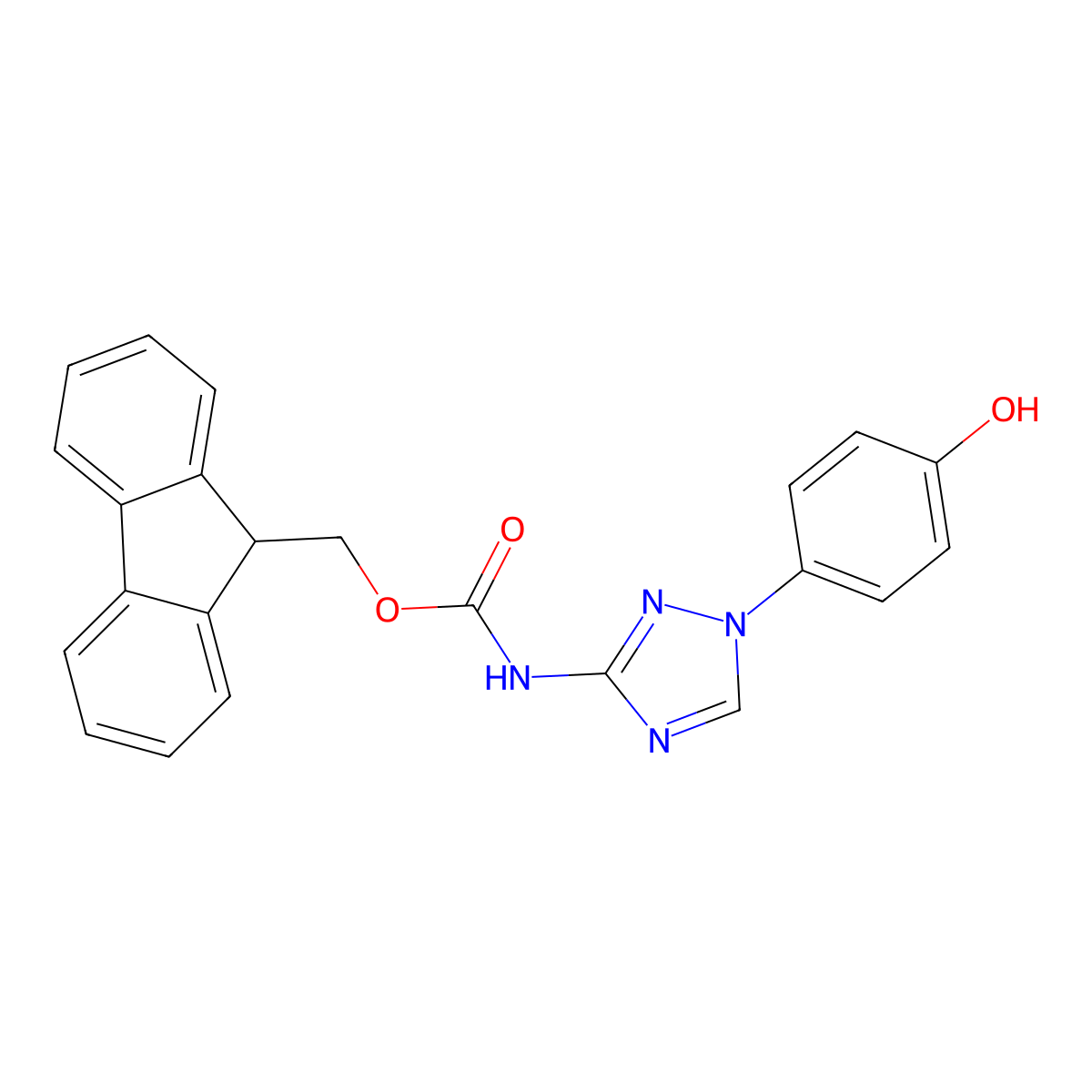 (9H-fluoren-9-yl)methyl N-[1-(4-hydroxyphenyl)-1H-1,2,4-triazol-3-yl]carbamate molecular structure, CAS 2764018-53-1