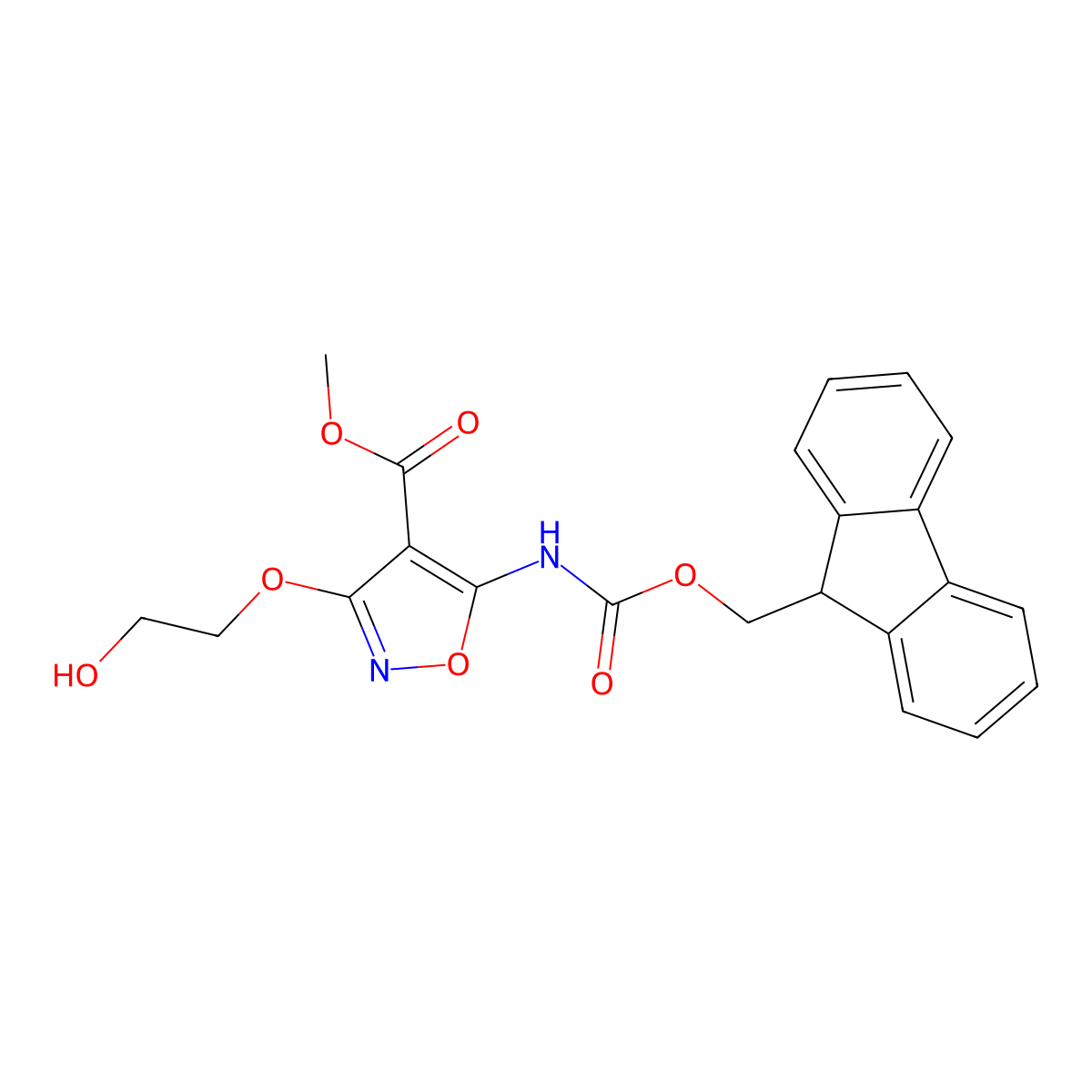 methyl 5-({[(9H-fluoren-9-yl)methoxy]carbonyl}amino)-3-(2-hydroxyethoxy)-1,2-oxazole-4-carboxylate molecular structure, CAS 2764018-60-0