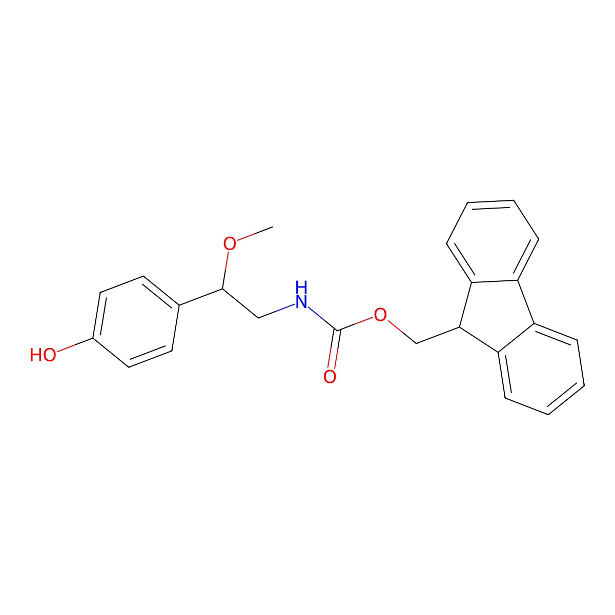(9H-fluoren-9-yl)methyl N-[2-(4-hydroxyphenyl)-2-methoxyethyl]carbamate molecular structure, CAS 2764018-61-1