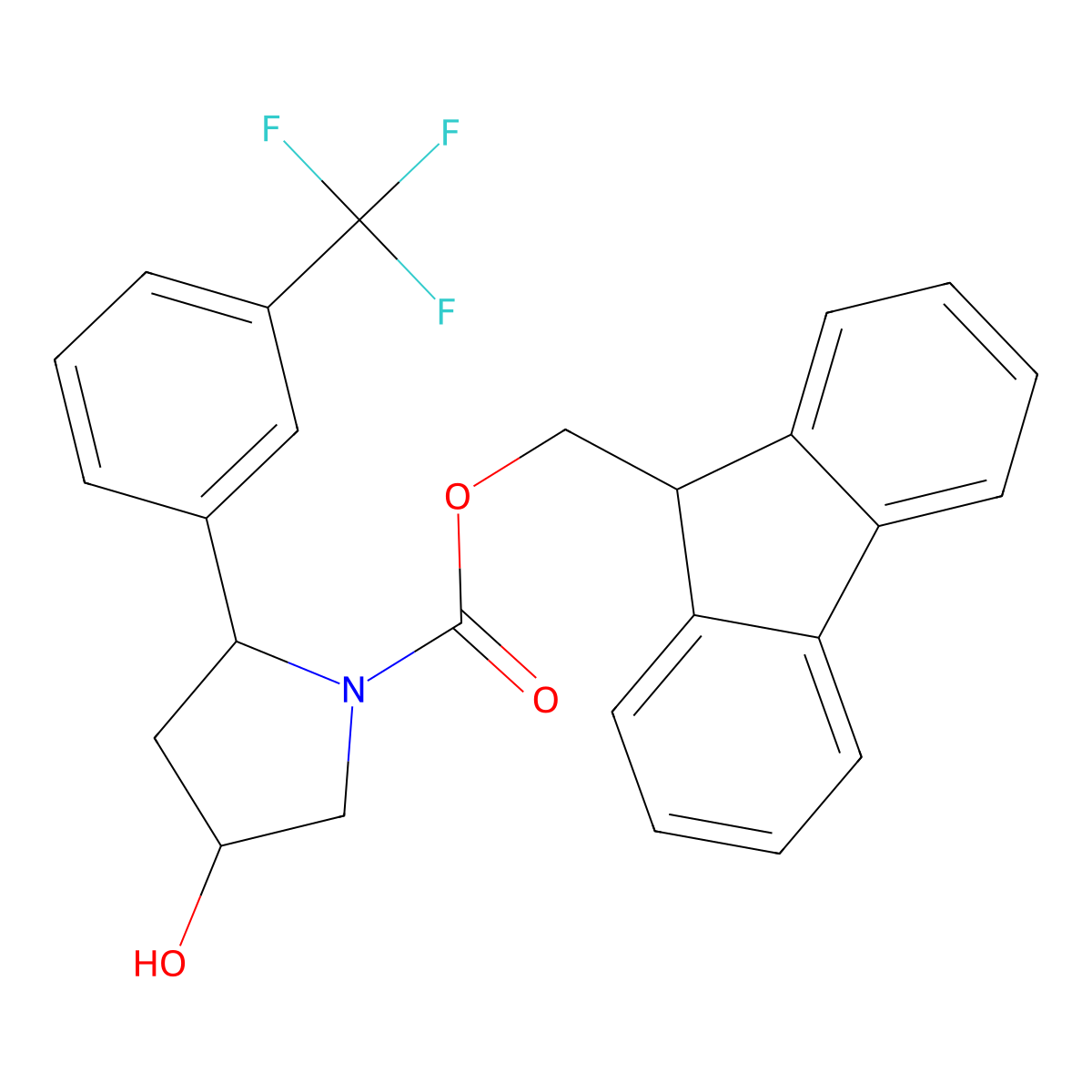 (9H-fluoren-9-yl)methyl 4-hydroxy-2-[3-(trifluoromethyl)phenyl]pyrrolidine-1-carboxylate molecular structure, CAS 2764018-66-6