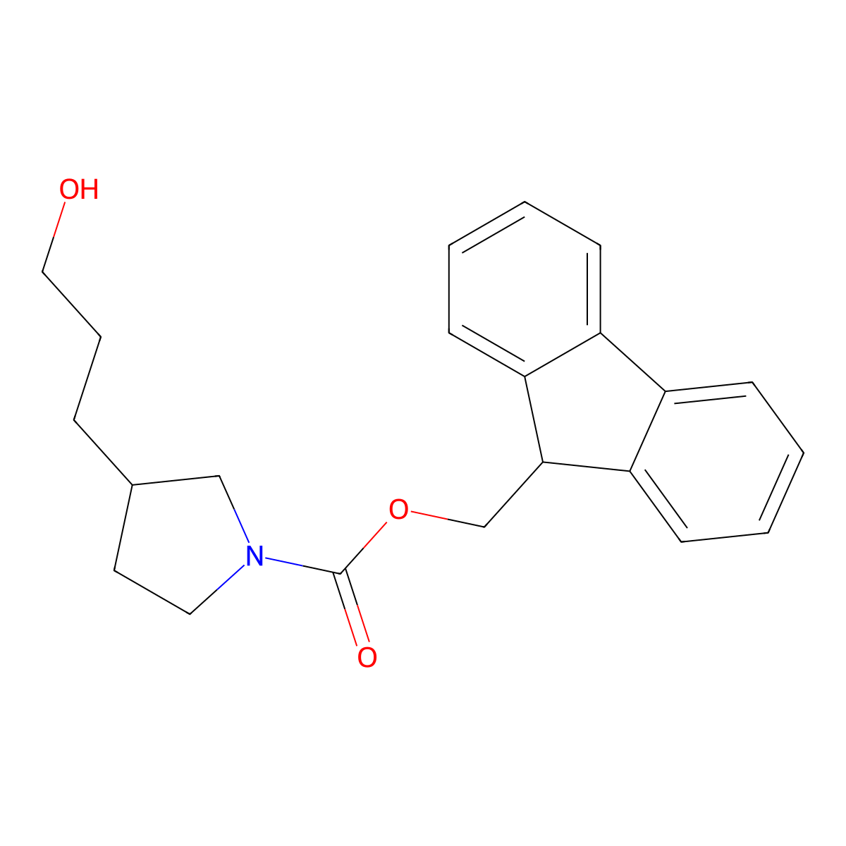 (9H-fluoren-9-yl)methyl 3-(3-hydroxypropyl)pyrrolidine-1-carboxylate molecular structure, CAS 2764018-92-8