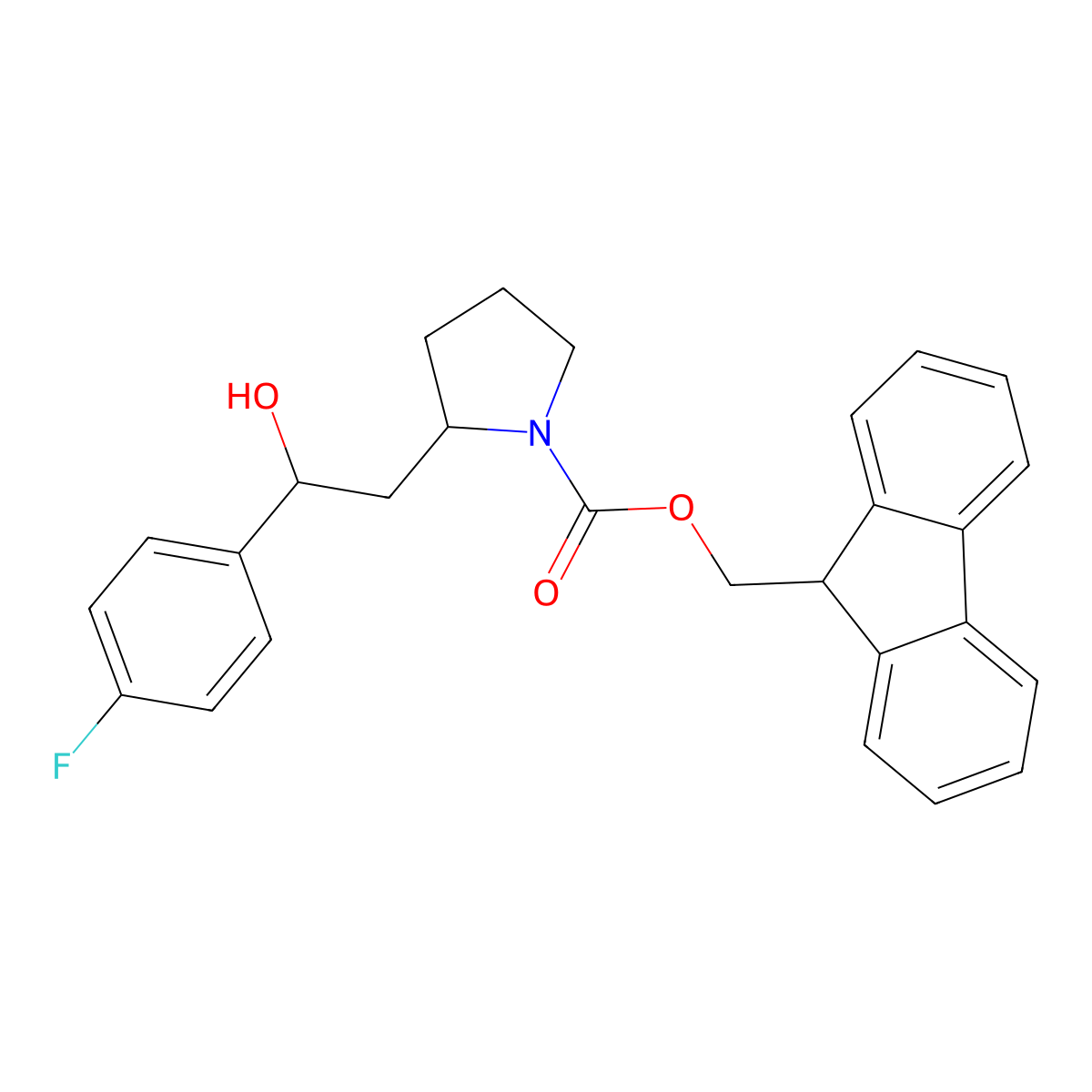 (9H-fluoren-9-yl)methyl 2-[2-(4-fluorophenyl)-2-hydroxyethyl]pyrrolidine-1-carboxylate molecular structure, CAS 2764019-00-1