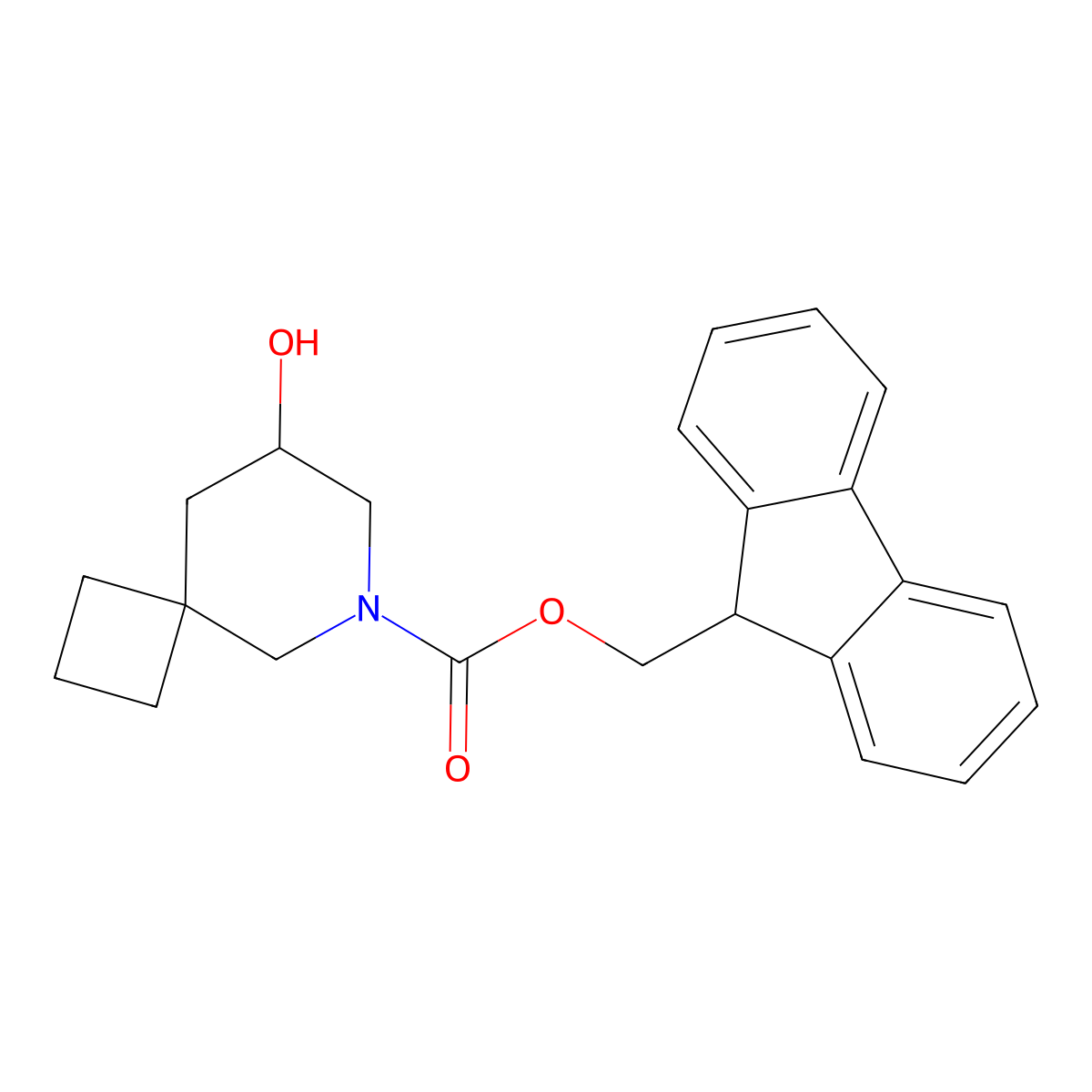 (9H-fluoren-9-yl)methyl 8-hydroxy-6-azaspiro[3.5]nonane-6-carboxylate molecular structure, CAS 2764019-16-9