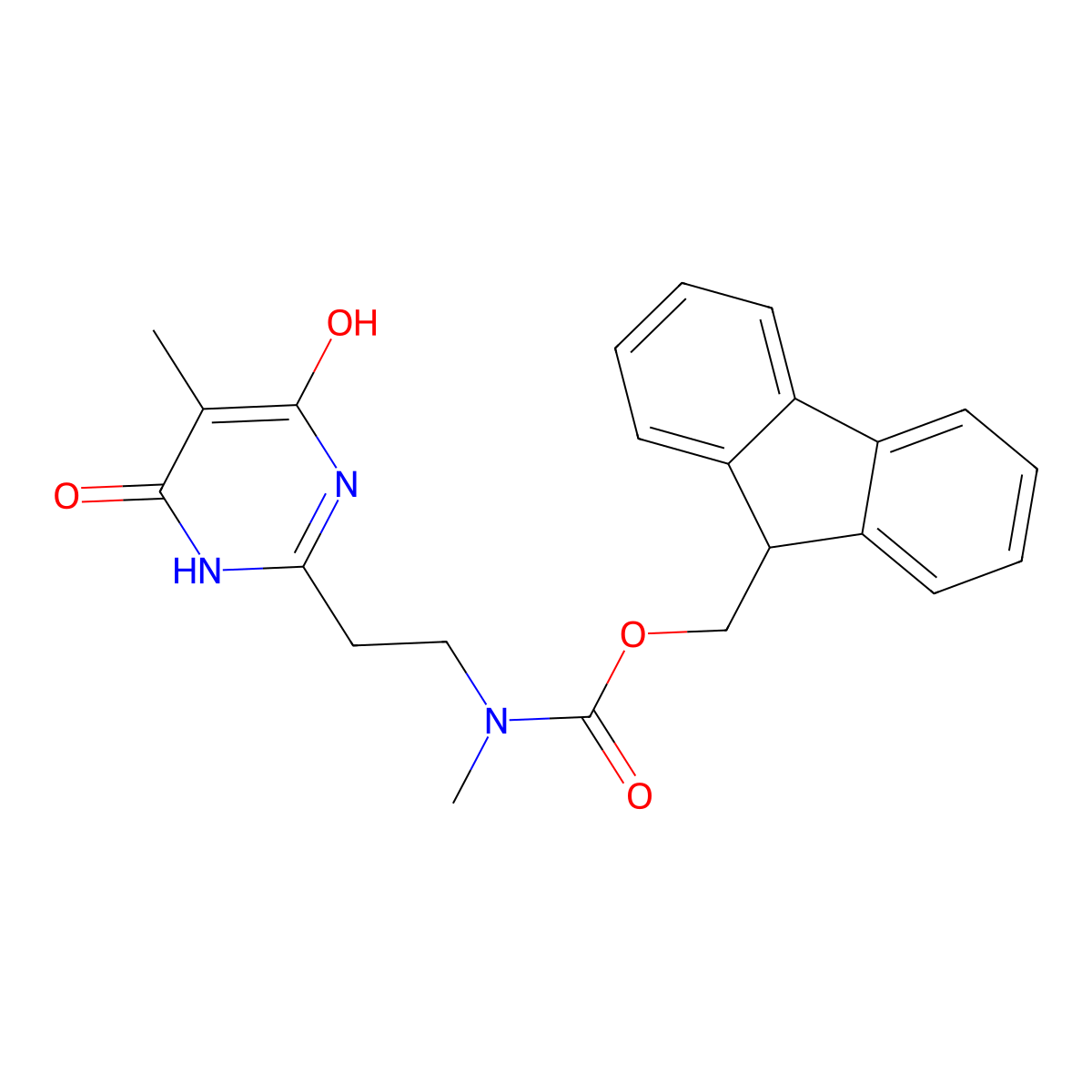 (9H-fluoren-9-yl)methyl N-[2-(4-hydroxy-5-methyl-6-oxo-1,6-dihydropyrimidin-2-yl)ethyl]-N-methylcarbamate molecular structure, CAS 2764019-18-1