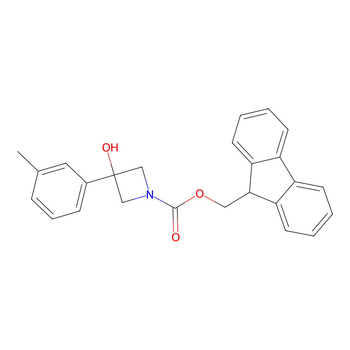 (9H-fluoren-9-yl)methyl 3-hydroxy-3-(3-methylphenyl)azetidine-1-carboxylate molecular structure, CAS 2764019-24-9